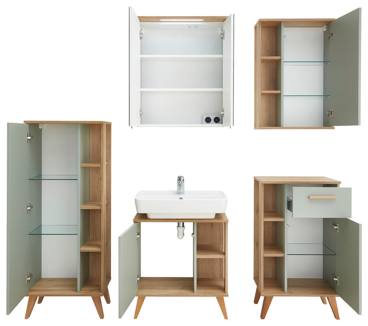 Badezimmer-Set Quickset 963 salbei Nachbildung Eiche Riviera Nachbildung B/H/T: ca. 161,5x200x33 cm Quickset 963 - Eiche/salbei (161,50/200,00/33,00cm) - Pelipal