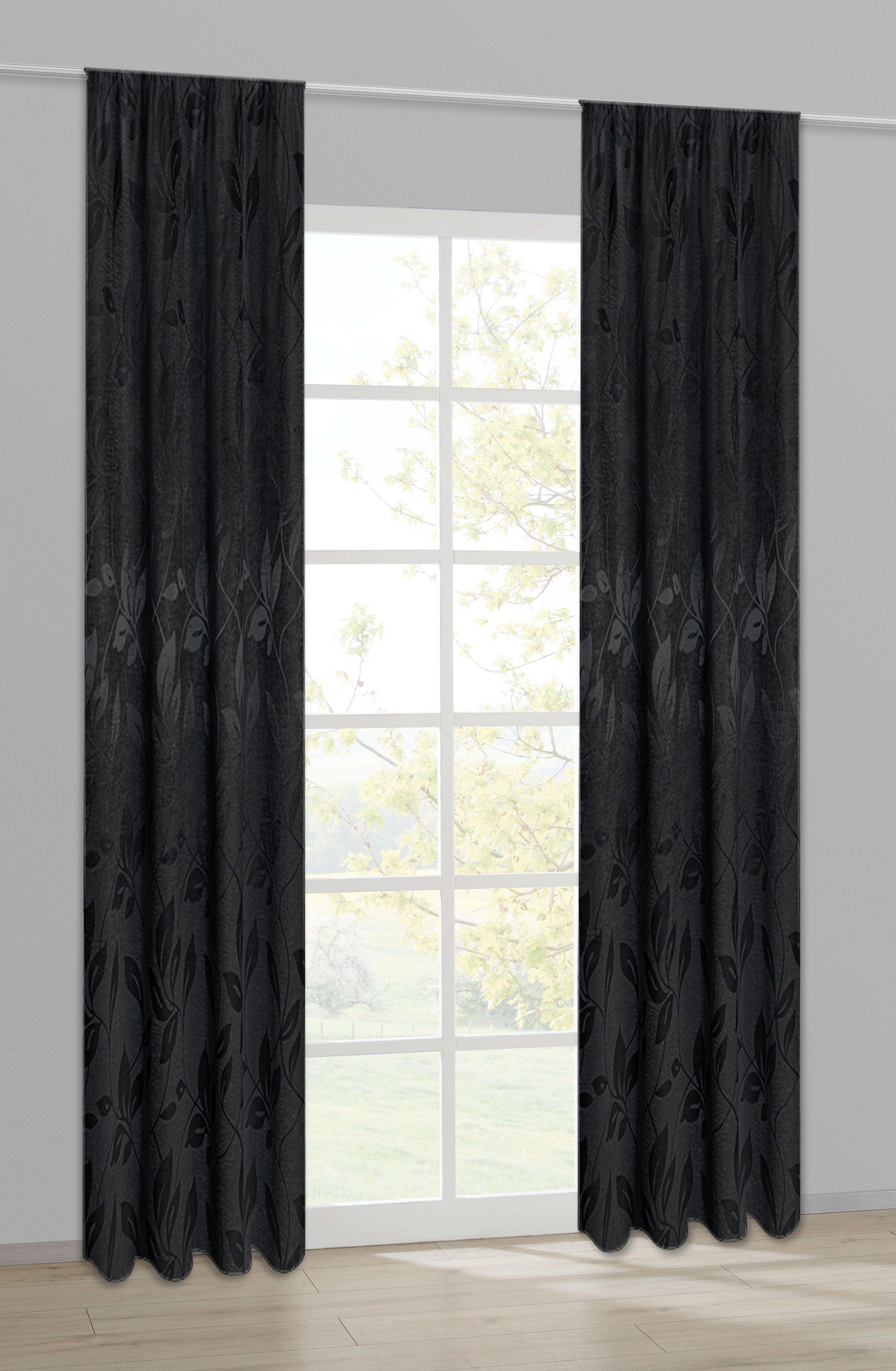 Happy Home Dekovorhang Blätter silber B/L: ca. 140x245 cm Blätter - schwarz/silber (140,00/245,00cm) - Happy Home