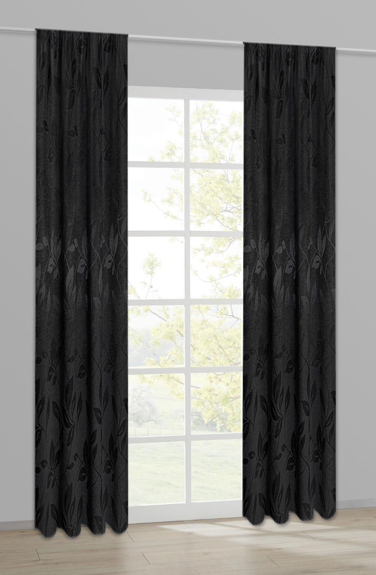Dekovorhang Blätter silber B/L: ca. 140x245 cm Blätter - schwarz/silber (140,00/245,00cm) - Happy Home