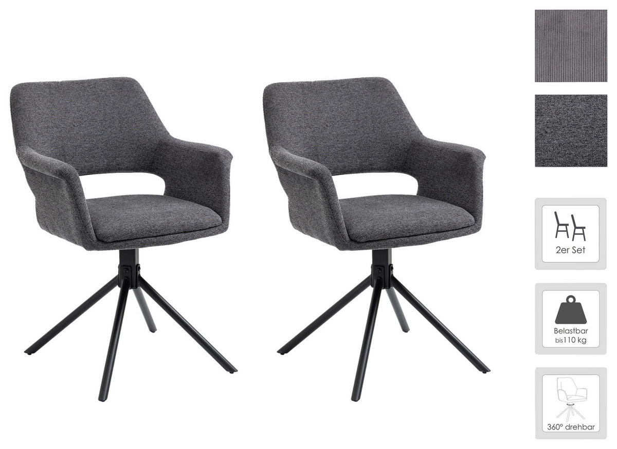 Stuhl ELEONORE 2er-Set grau schwarz Webstoff B/H/T: ca. 57x84x61 cm ELEONORE 2er-Set - schwarz/grau (57,00/84,00/61,00cm) - byLIVING
