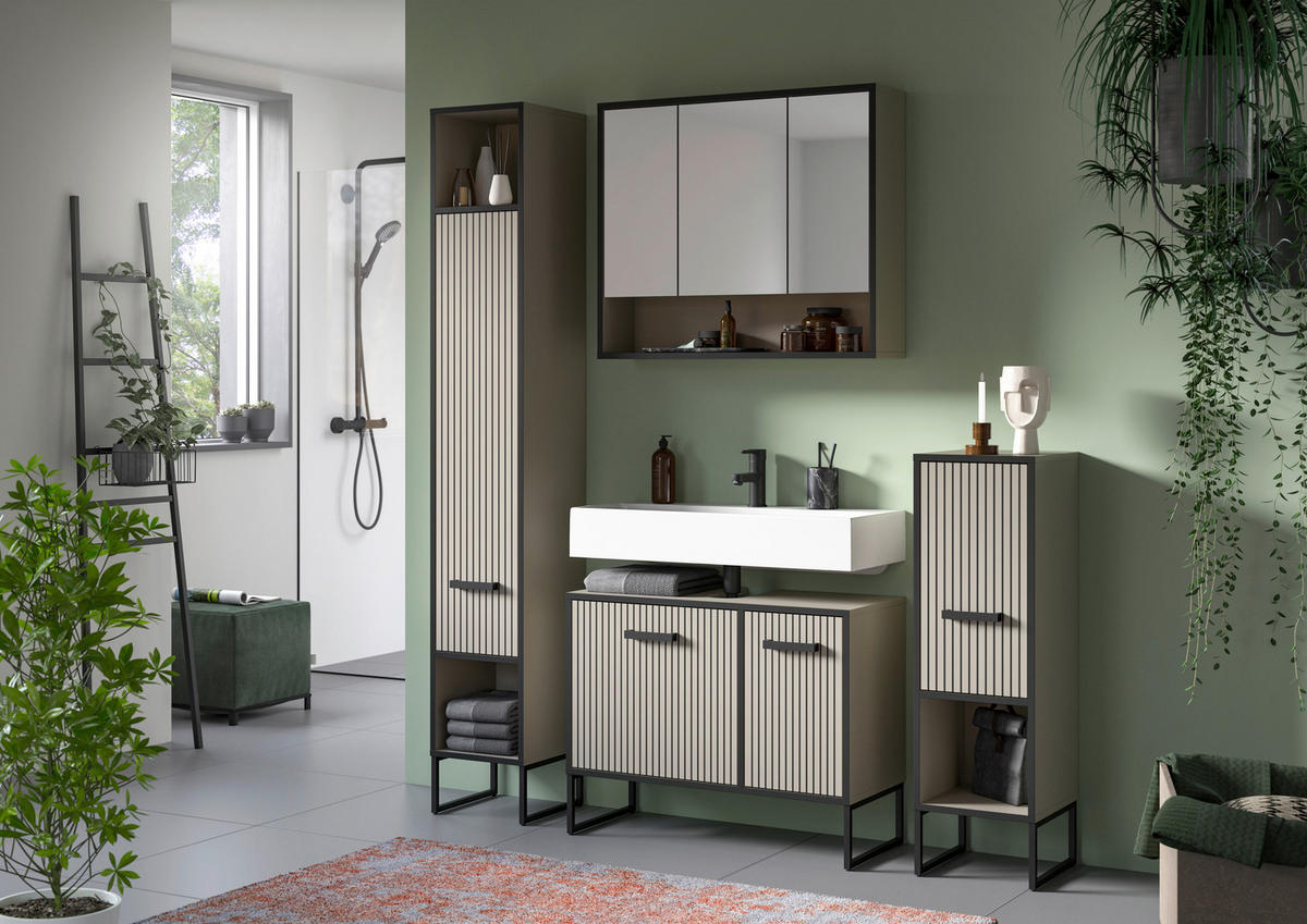 Badezimmer-Set BAGNO schwarz Kaschmirgrau Nachbildung B/H/T: ca. 170x192x36 cm BAGNO - schwarz (170,00/192,00/36,00cm) - xonox.home