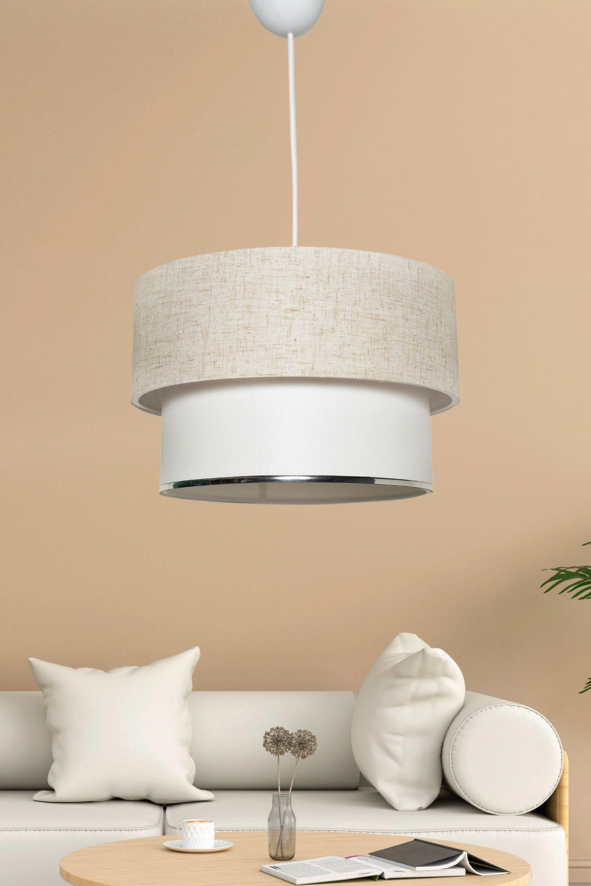 Opviq Pendelleuchte creme weiß Metall Baumwolle B/H/L: ca. 30x75x30 cm E27 1 Brennstellen Corbeu - weiß/creme (30,00/30,00/75,00cm) - Opviq