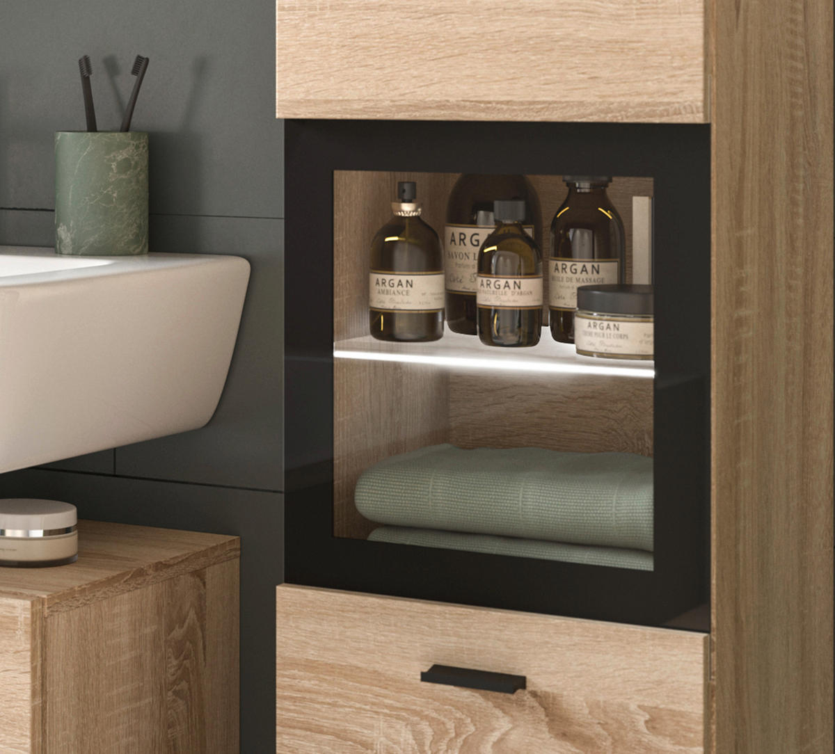 Badezimmer-Set BOSTON Eiche Sonoma Nachbildung B/H/T: ca. 102x186x33 cm BOSTON - Eiche (102,00/186,00/33,00cm) - xonox.home
