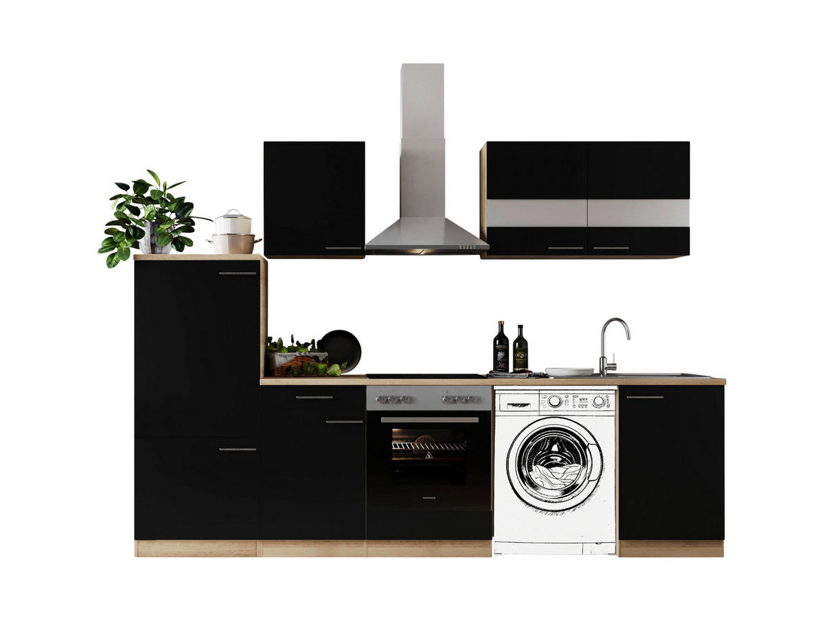 Respekta Küchenblock Merle schwarz B/H/T: ca. 280x200x60 cm Merle - Eiche/schwarz (280,00/200,00/60,00cm) - Respekta