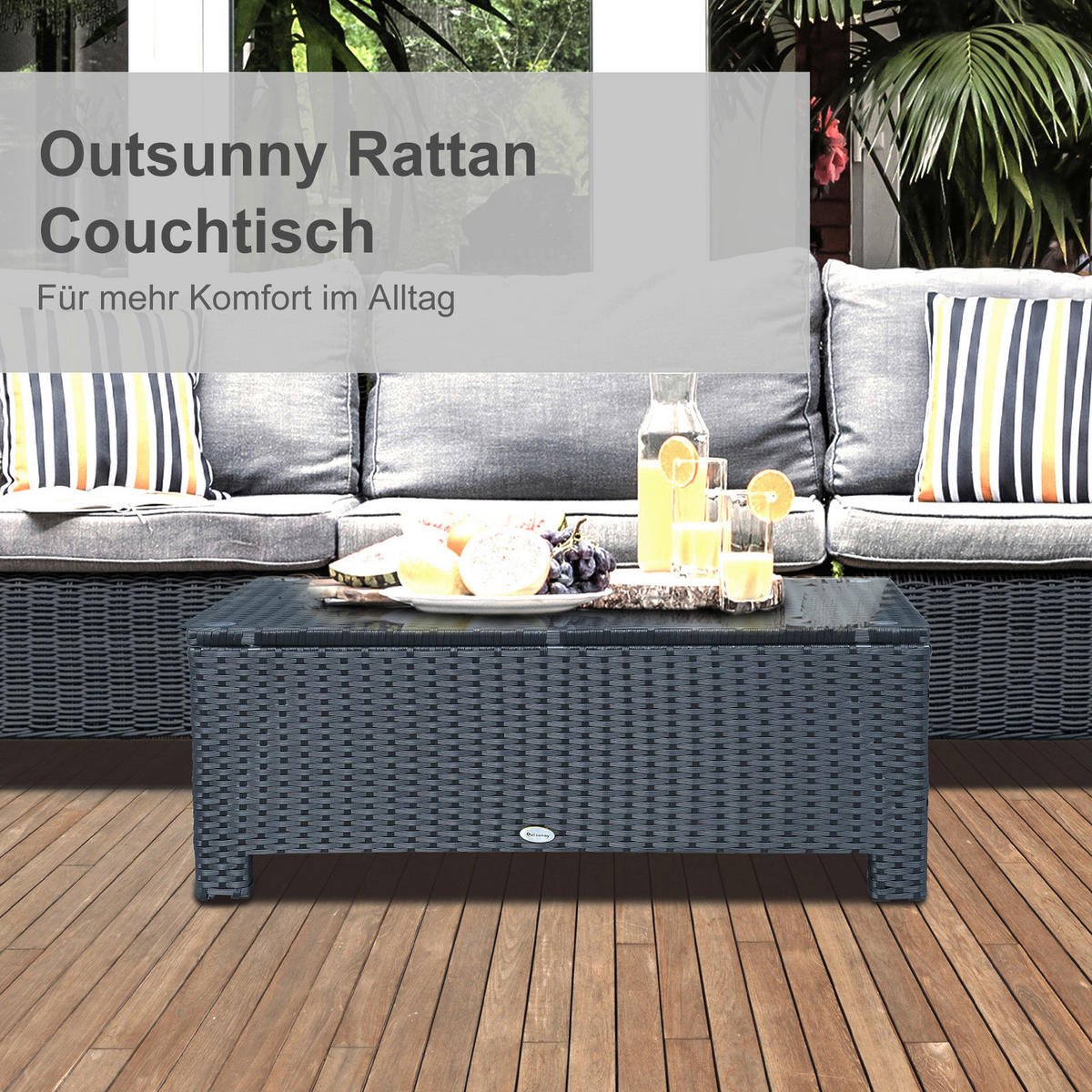 Outsunny Beistelltisch schwarz Glas B/H/L: ca. 50x85x39 cm Beistelltisch - schwarz (39,00/50,00/85,00cm) - Outsunny