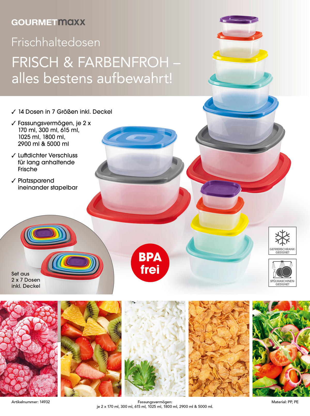 GOURMETmaxx Haushaltshelfer bunt Frischhaltedosen_28tlg.GOURMETmaxx - bunt/transparent - GOURMETmaxx