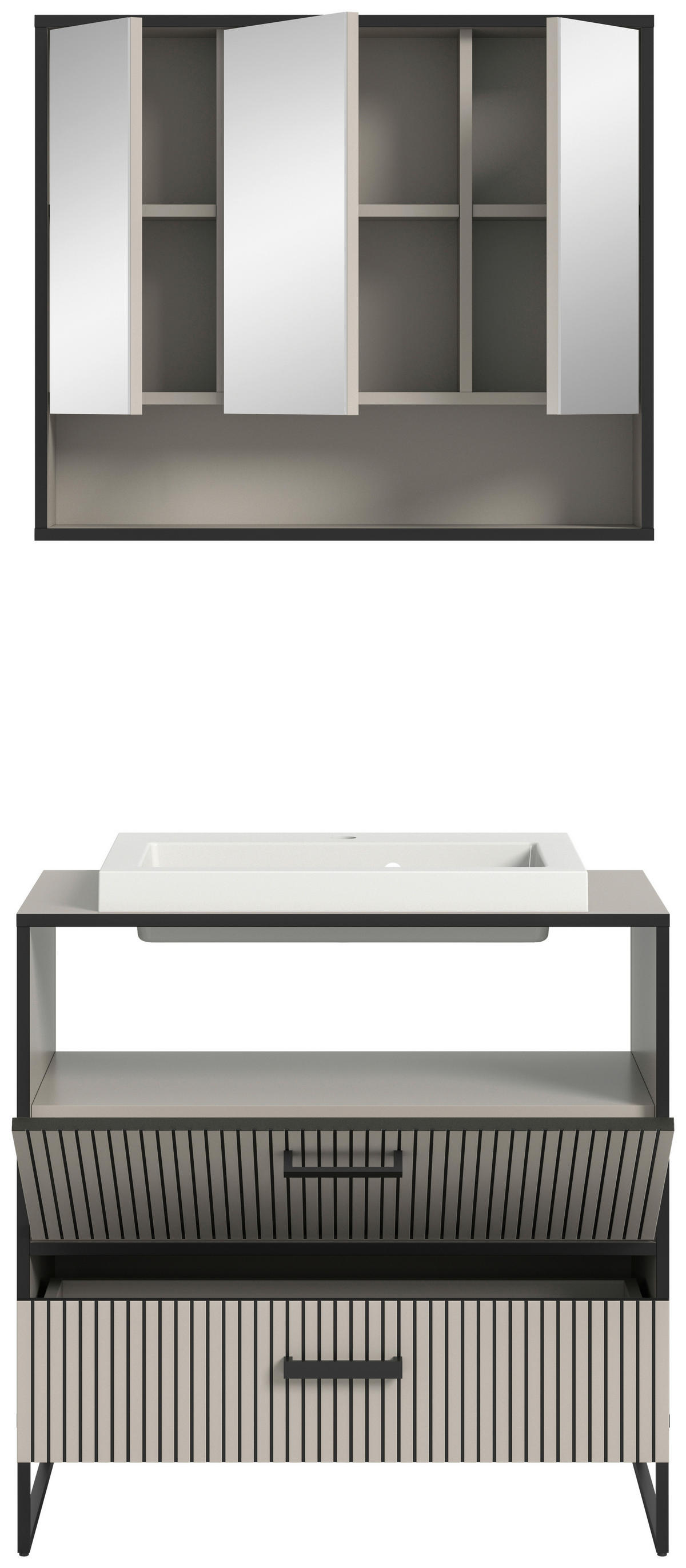 Badezimmer-Set BAGNO schwarz Kaschmirgrau Nachbildung B/H/T: ca. 80x192x48 cm BAGNO - schwarz (80,00/192,00/48,00cm) - xonox.home