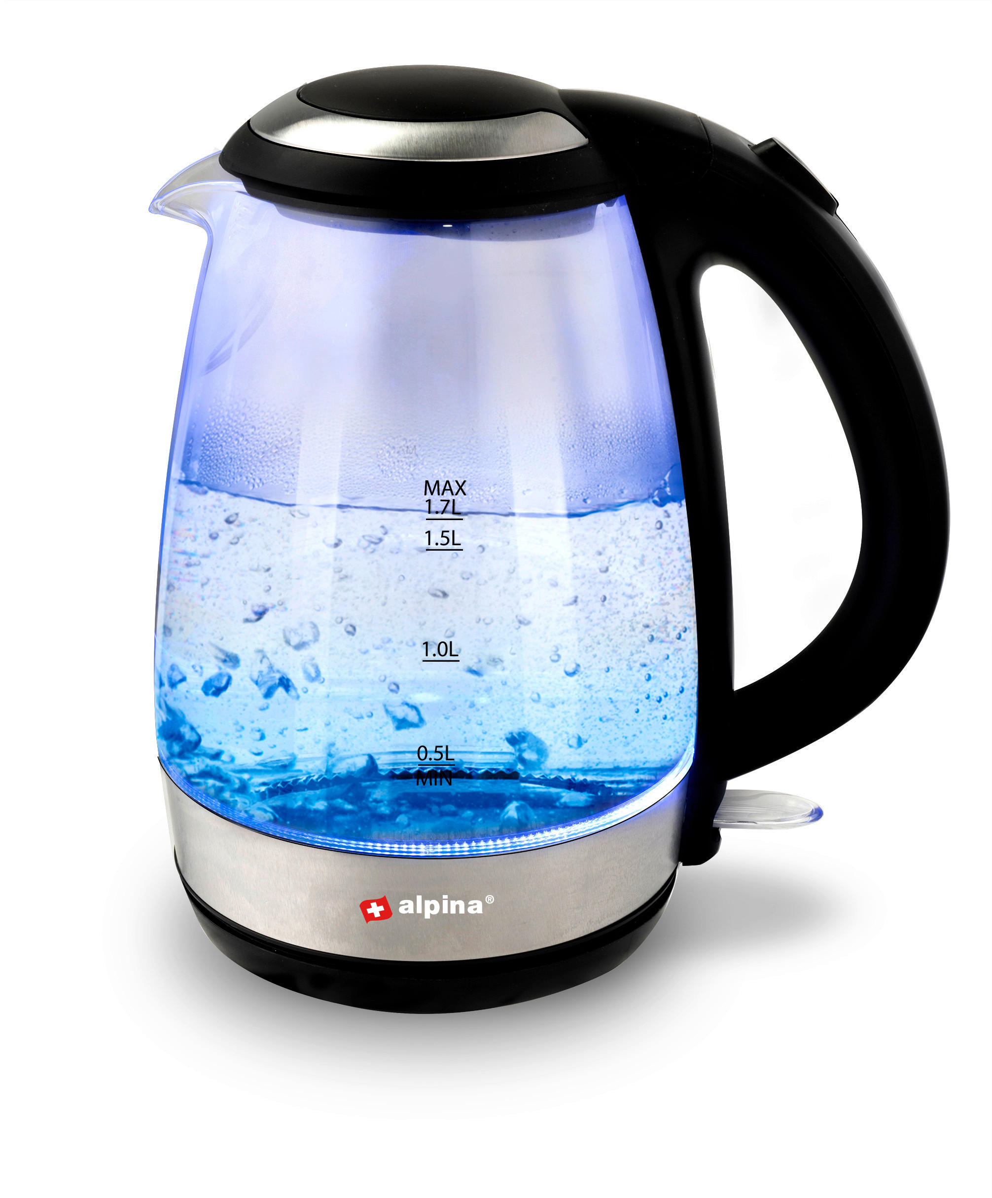 Alpina Glaswasserkocher schwarz Glas Edelstahl ca. 1,7 l Glaswasserkocher - schwarz (1,70l) - Alpina