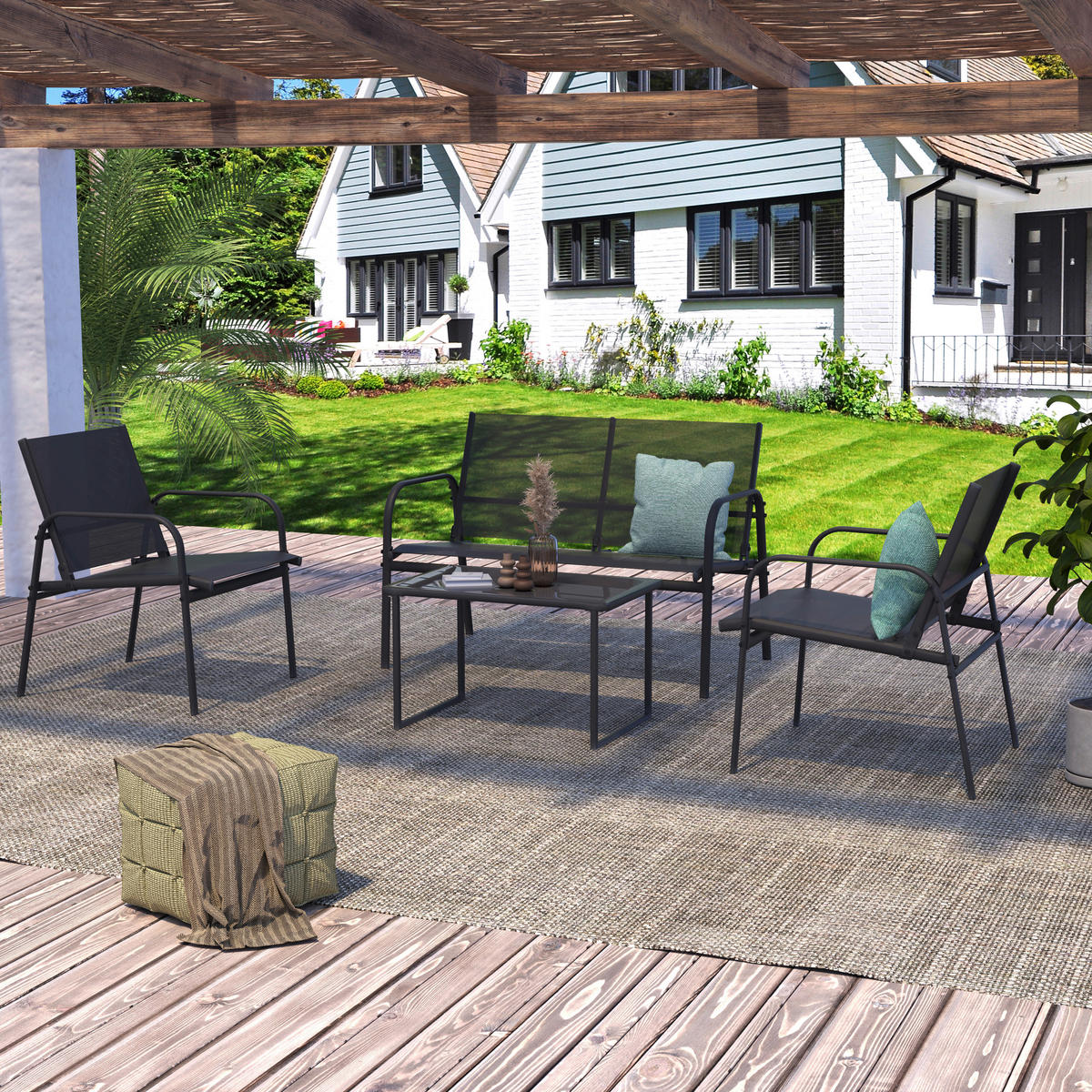 POCOline Gartensitzgruppe Lille dunkelgrau Stahlrohr Lille - schwarz/dunkelgrau - POCOline