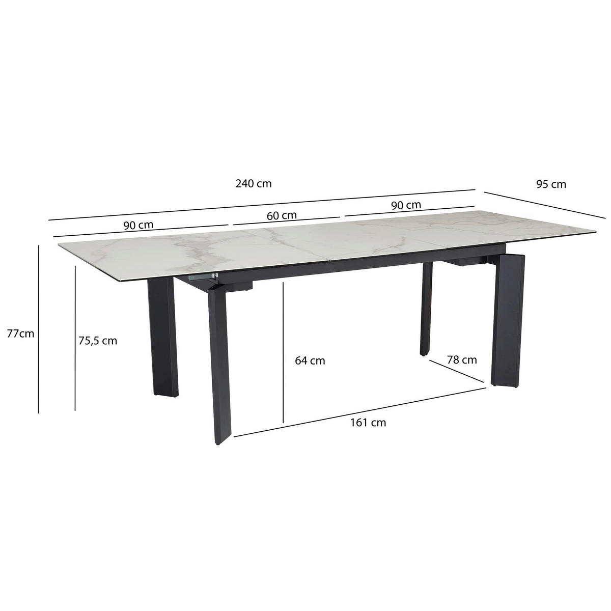Esstisch weiß Marmor Optik B/H/T: ca. 180x77x95 cm Esstisch - weiß (180,00/77,00/95,00cm) - Wohnling
