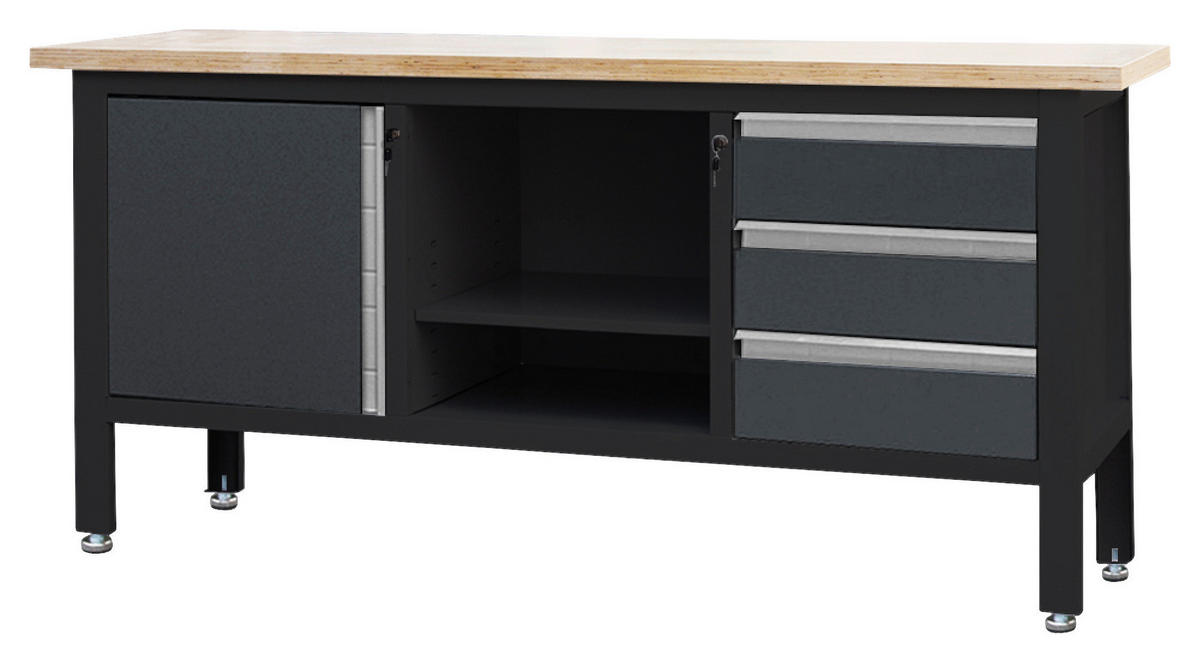 Feistos Werkbank Heros anthrazit Metall B/H/L: ca. 169x87x60 cm Heros - schwarz/anthrazit (60,00/169,00/87,00cm) - Feistos