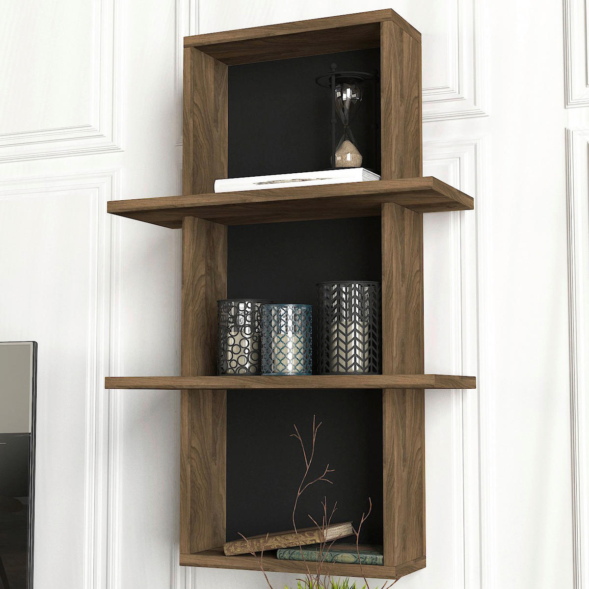 Wohnwand Epica walnuss Nachbildung schwarz B/H/T: ca. 180x46x39 cm Epica - schwarz/walnuss (180,00/46,00/39,00cm) - moebel17