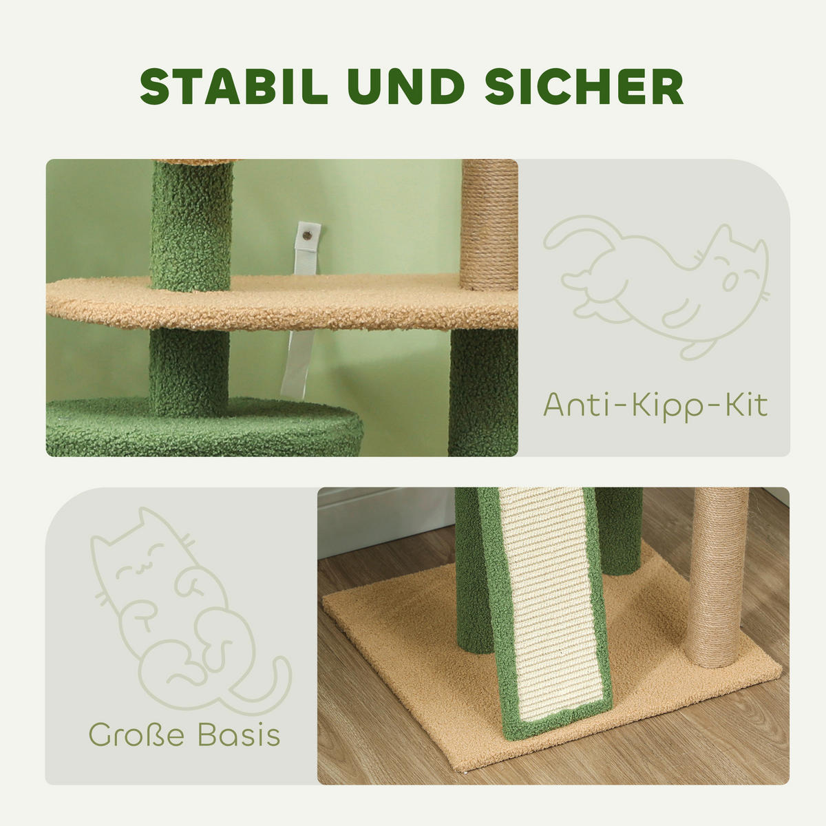 PawHut Kratzbaum grün Polyester B/H/L: ca. 44x139x48 cm Kratzbaum - grün (48,00/44,00/139,00cm) - PawHut