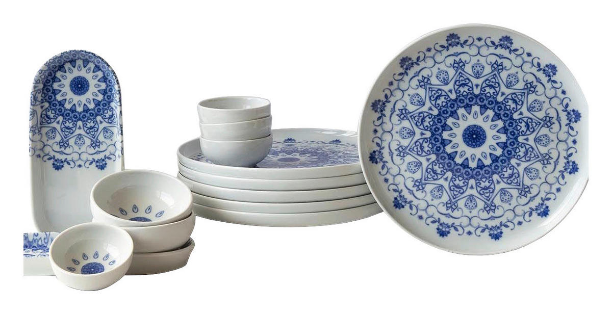 HermiaConcept Frühstücksservice weiß Porzellan 14 tlg. Frühstücksservice_14tlg. - blau/weiß - HermiaConcept