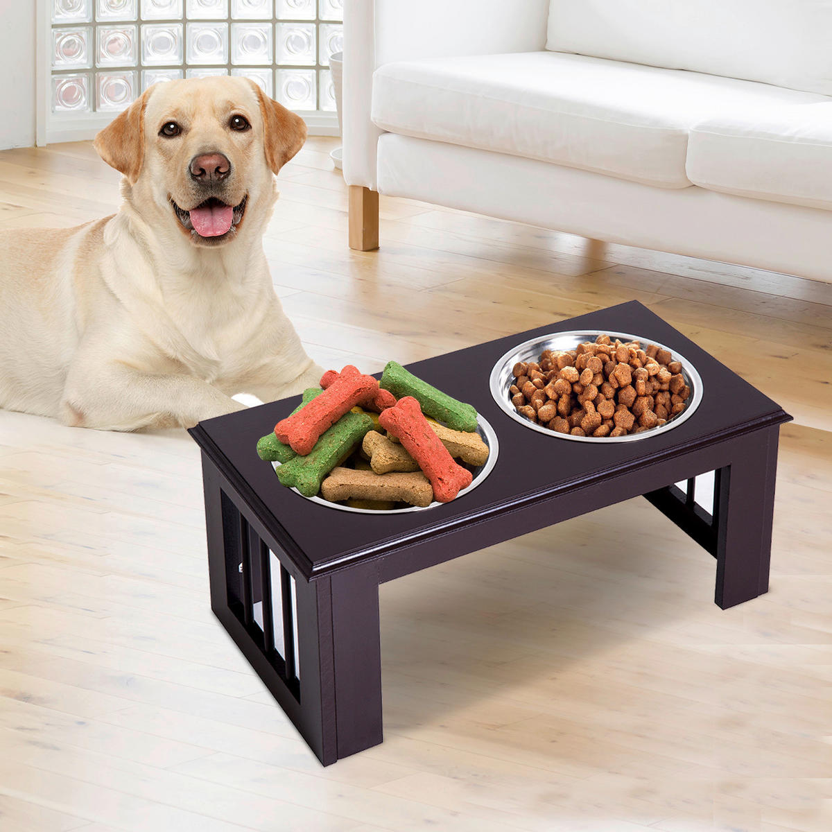 PawHut Futternapf braun Edelstahl B/H/L: ca. 31x25x58 cm Futternapf - braun (58,00/31,00/25,00cm) - PawHut