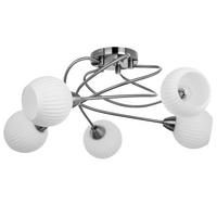 SPOT Light Deckenleuchte 8270527 weiß nickel matt Glas Metall B/H/T: ca. 65x29x14 cm E27 5 Brennstellen Pavia - weiß/nickel matt (65,00/29,00/14,00cm) - SPOT Light