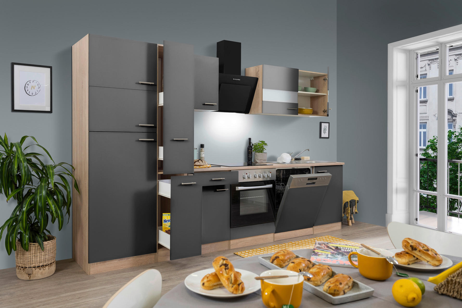 Respekta Küchenblock Economy grau B/H/T: ca. 310x200x60 cm Economy - Eiche/grau (310,00/200,00/60,00cm) - Respekta