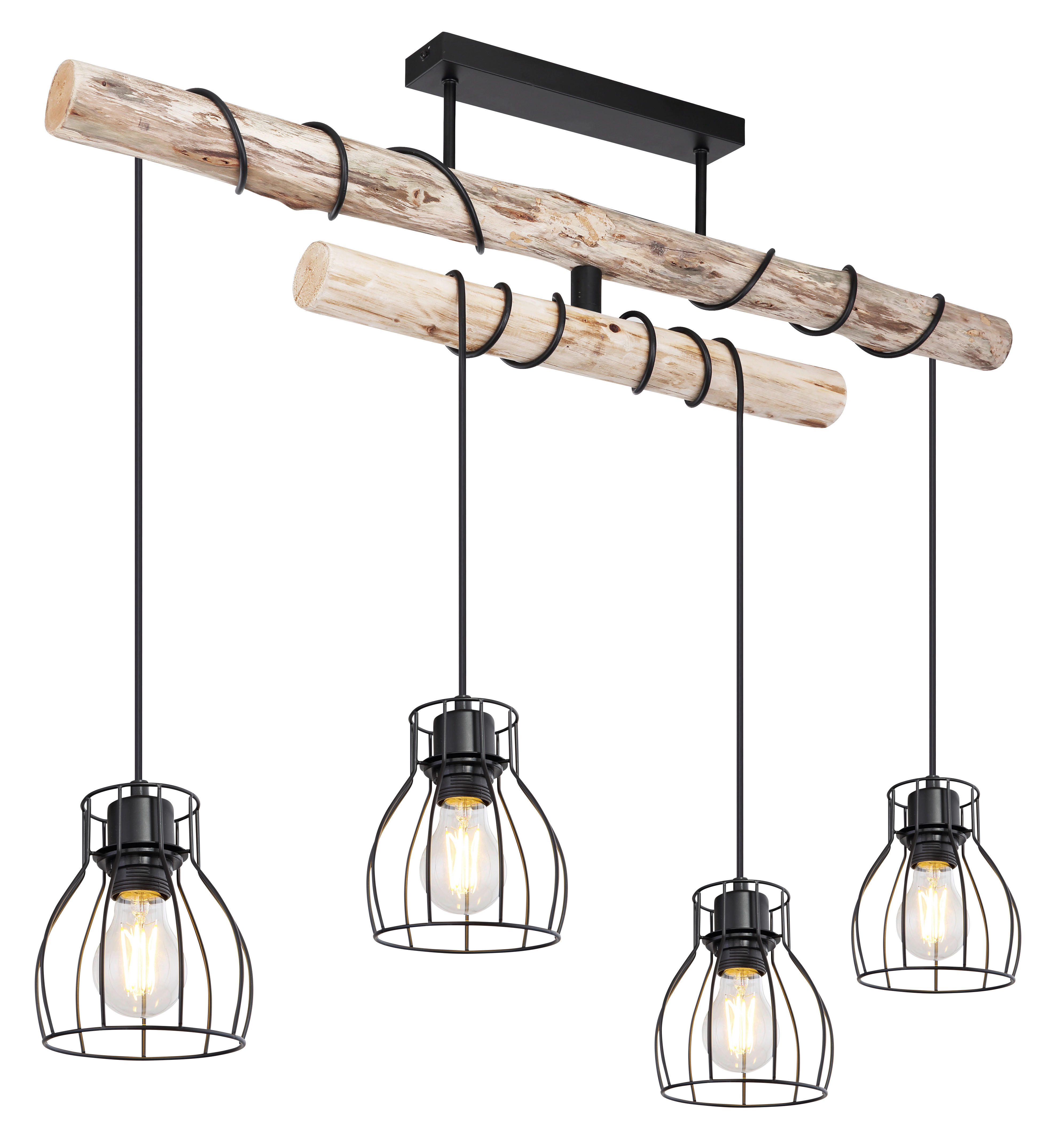 GLOBO Deckenleuchte 15326-4D Mina schwarz natur Metall Holz B/H/T: ca. 90x100x14 cm E27 4 Brennstellen Mina - natur/schwarz (90,00/100,00/14,00cm) - GLOBO