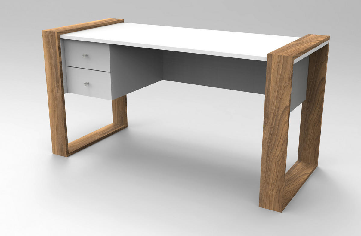 Schreibtisch Lord weiß walnuss Nachbildung B/H/T: ca. 160x75x60 cm Lord - weiß/walnuss (160,00/75,00/60,00cm) - moebel17