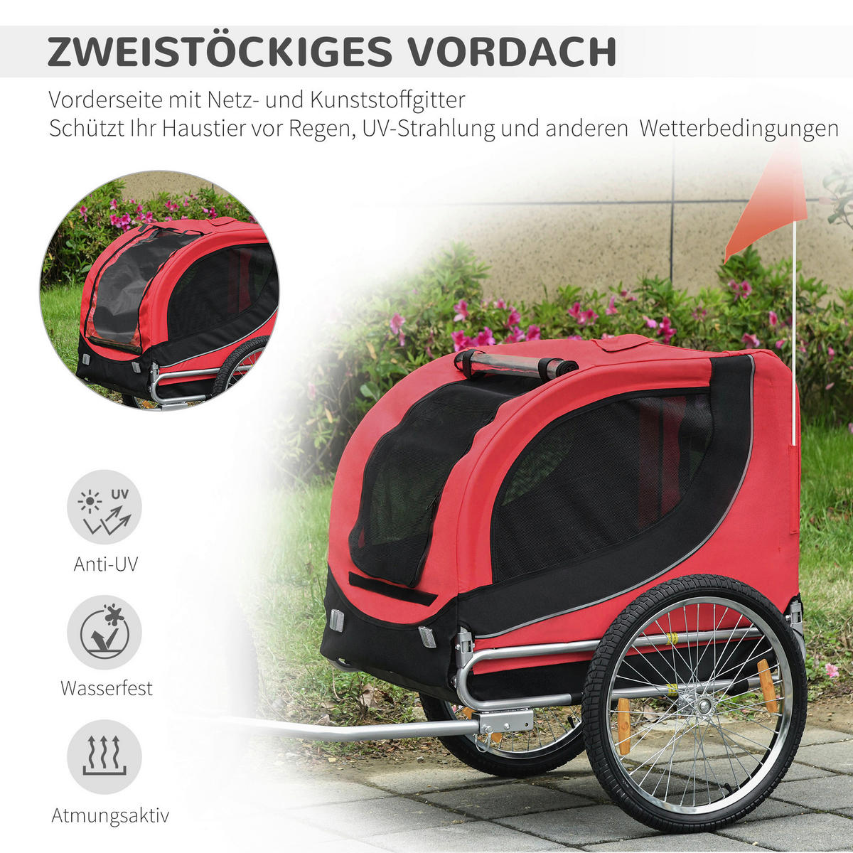 PawHut Fahrradanhänger rot rot B/H/L: ca. 73x90x130 cm Fahrradanhänger - rot/schwarz (130,00/73,00/90,00cm) - PawHut
