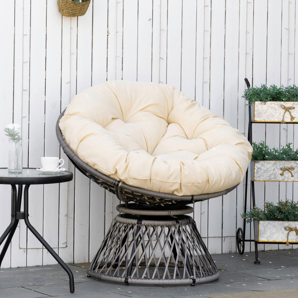 Outsunny Gartensessel beige Polyester B/H/L: ca. 97x87x90 cm Papasansessel - beige (90,00/97,00/87,00cm) - Outsunny