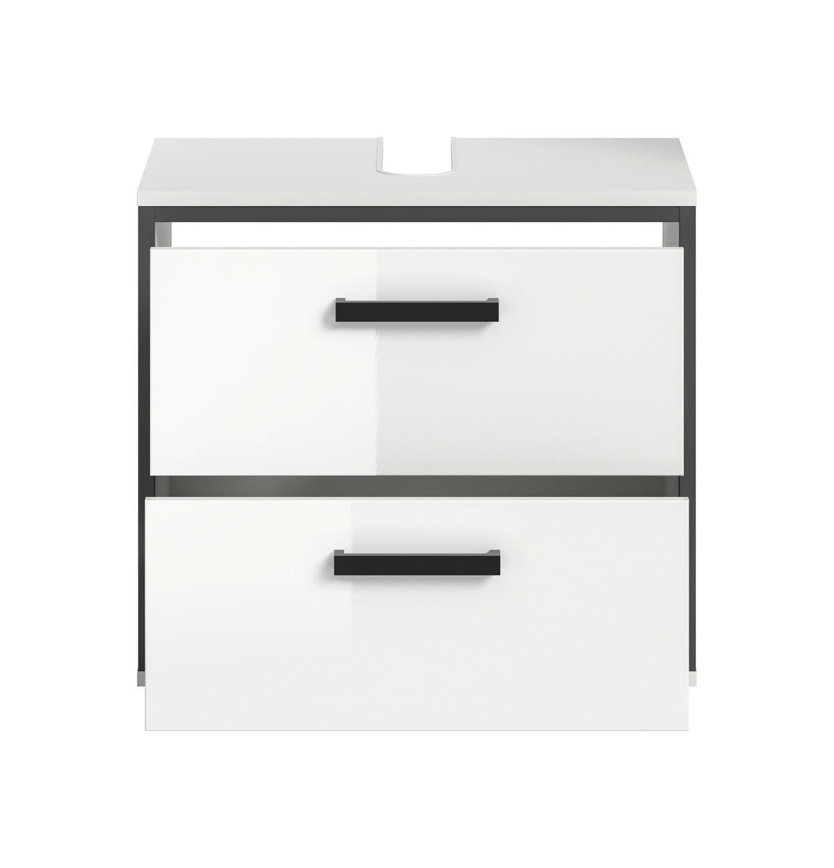 Waschbeckenunterschrank KOJAK weiß weiß Hochglanz anthrazit B/H/T: ca. 60x55x37 cm KOJAK - weiß/anthrazit (60,00/55,00/37,00cm) - xonox.home