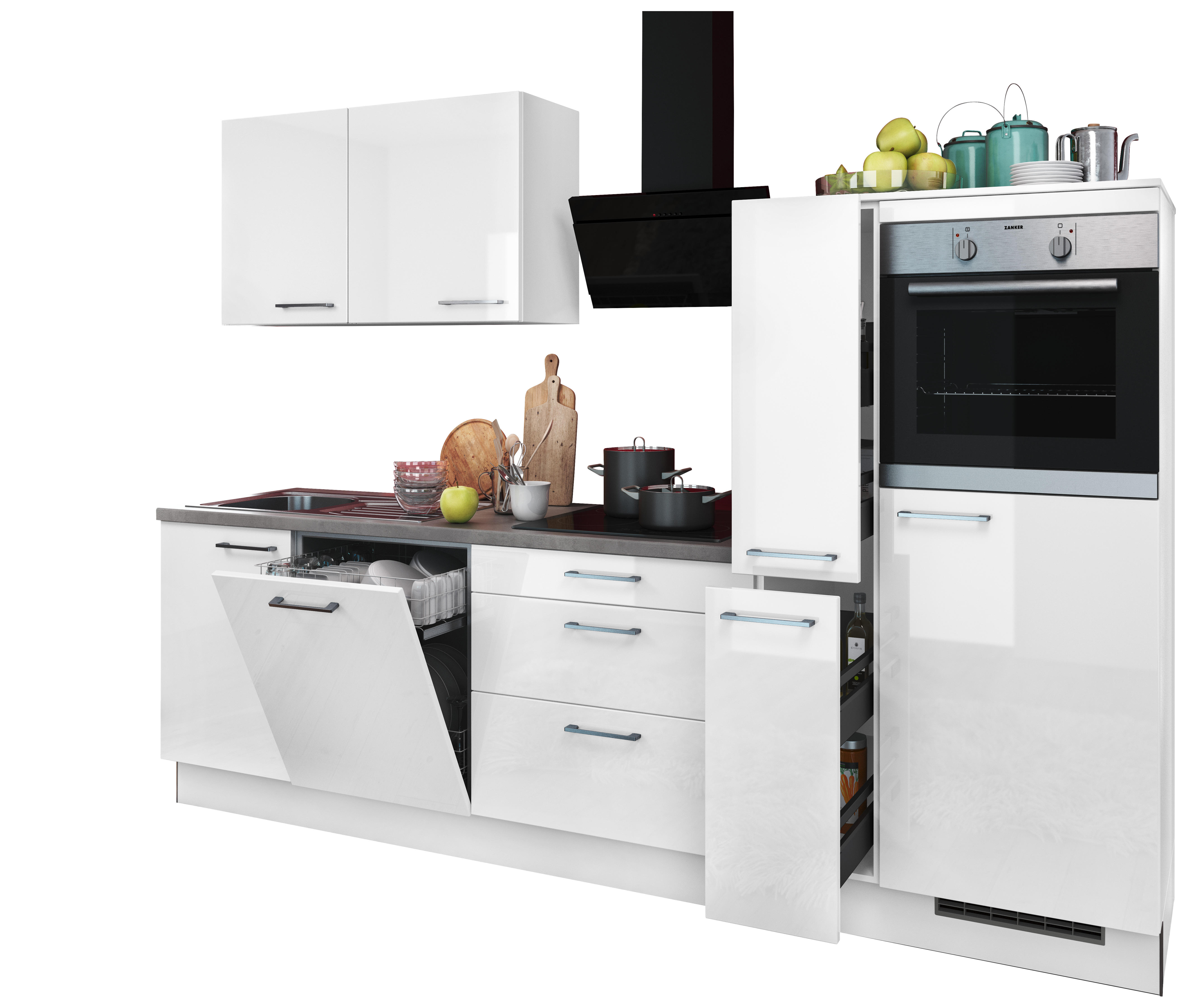 Küchenblock Eco rechts weiß Lack Hochglanz B/T: ca. 280x60 cm Eco rechts - weiß/grau (280,00/60,00cm)