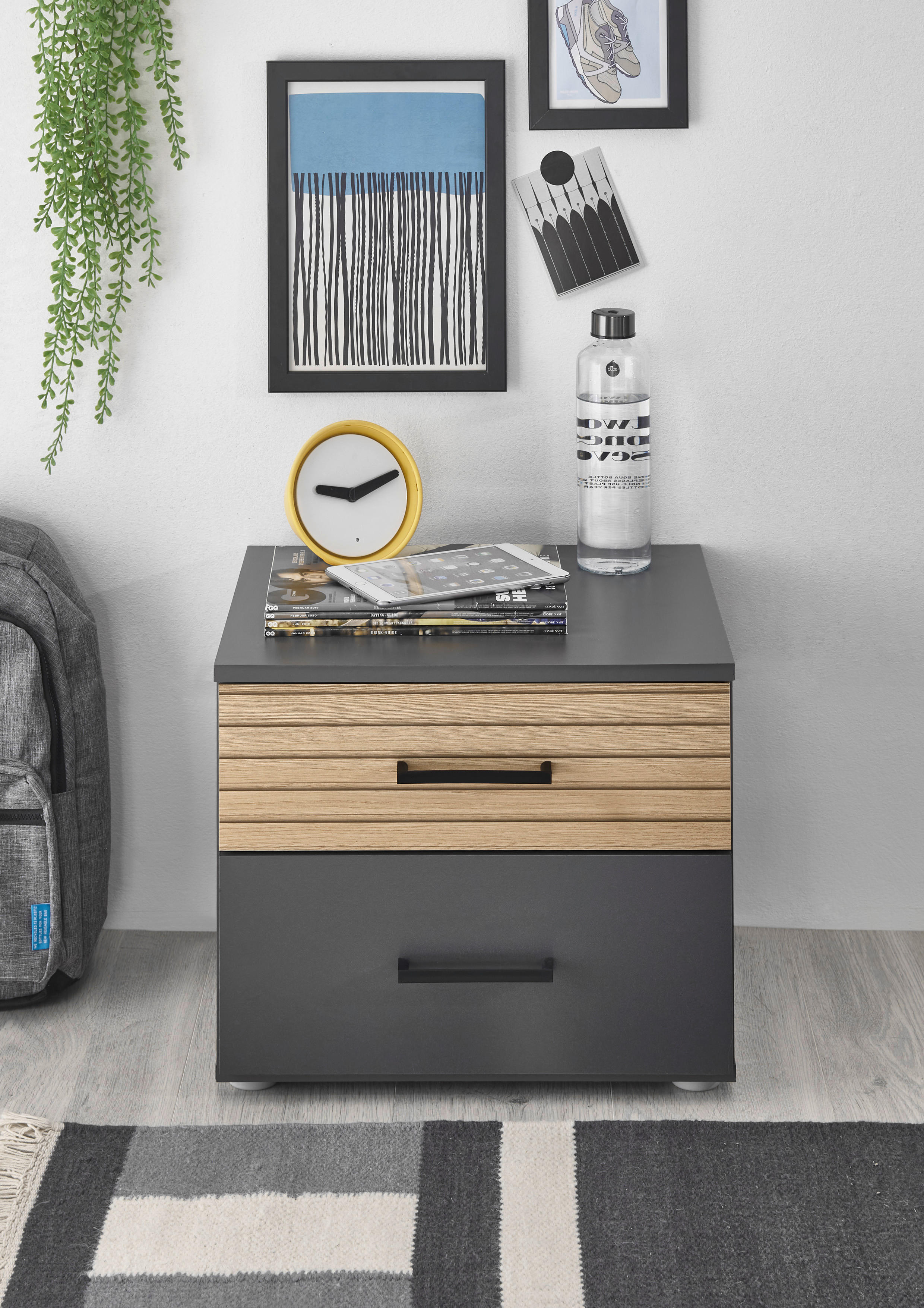 Nachtkonsole Laurie Graphit Eiche Nachbildung B/H/T: ca. 46x39x41 cm Laurie - Eiche/Graphit (46,00/39,00/41,00cm)
