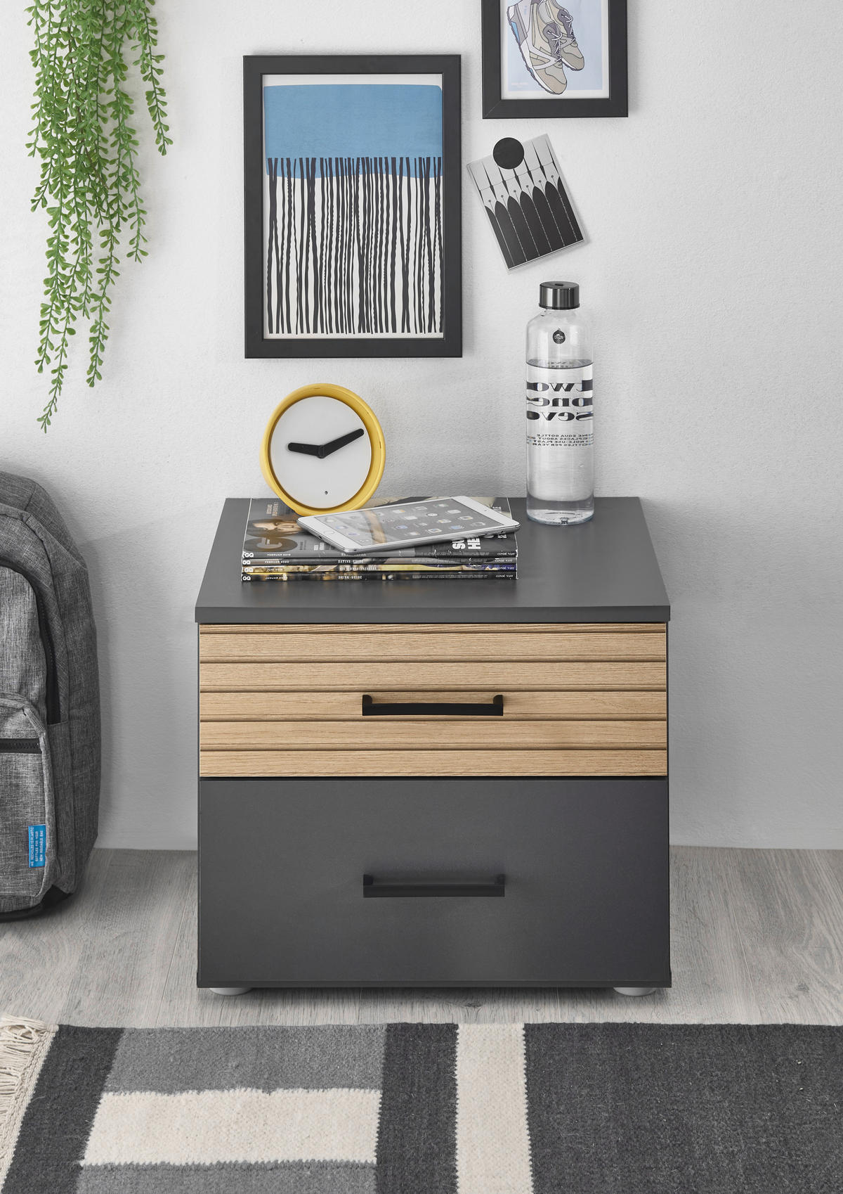 Nachtkonsole Laurie Graphit Eiche Nachbildung B/H/T: ca. 46x39x41 cm Laurie - Eiche/Graphit (46,00/39,00/41,00cm)
