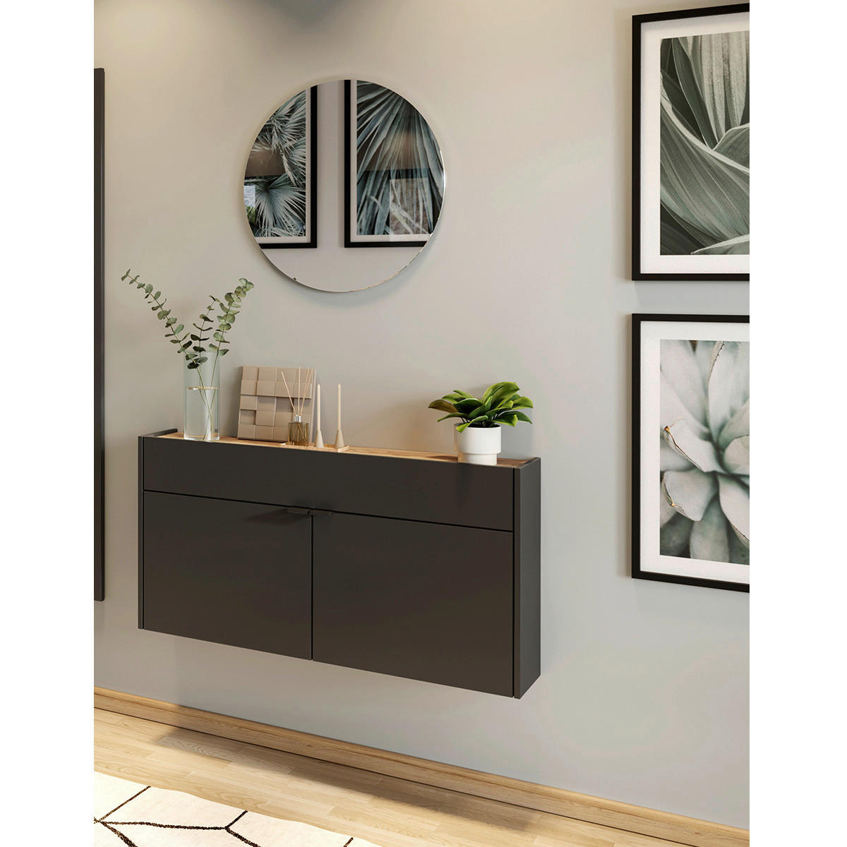 Garderobe 7937-549 Graphit Optik Eiche Navarra Nachbildung B/H/T: ca. 110x200x22 cm 7937-549 - Eiche/Graphit (110,00/200,00/22,00cm) - Germania
