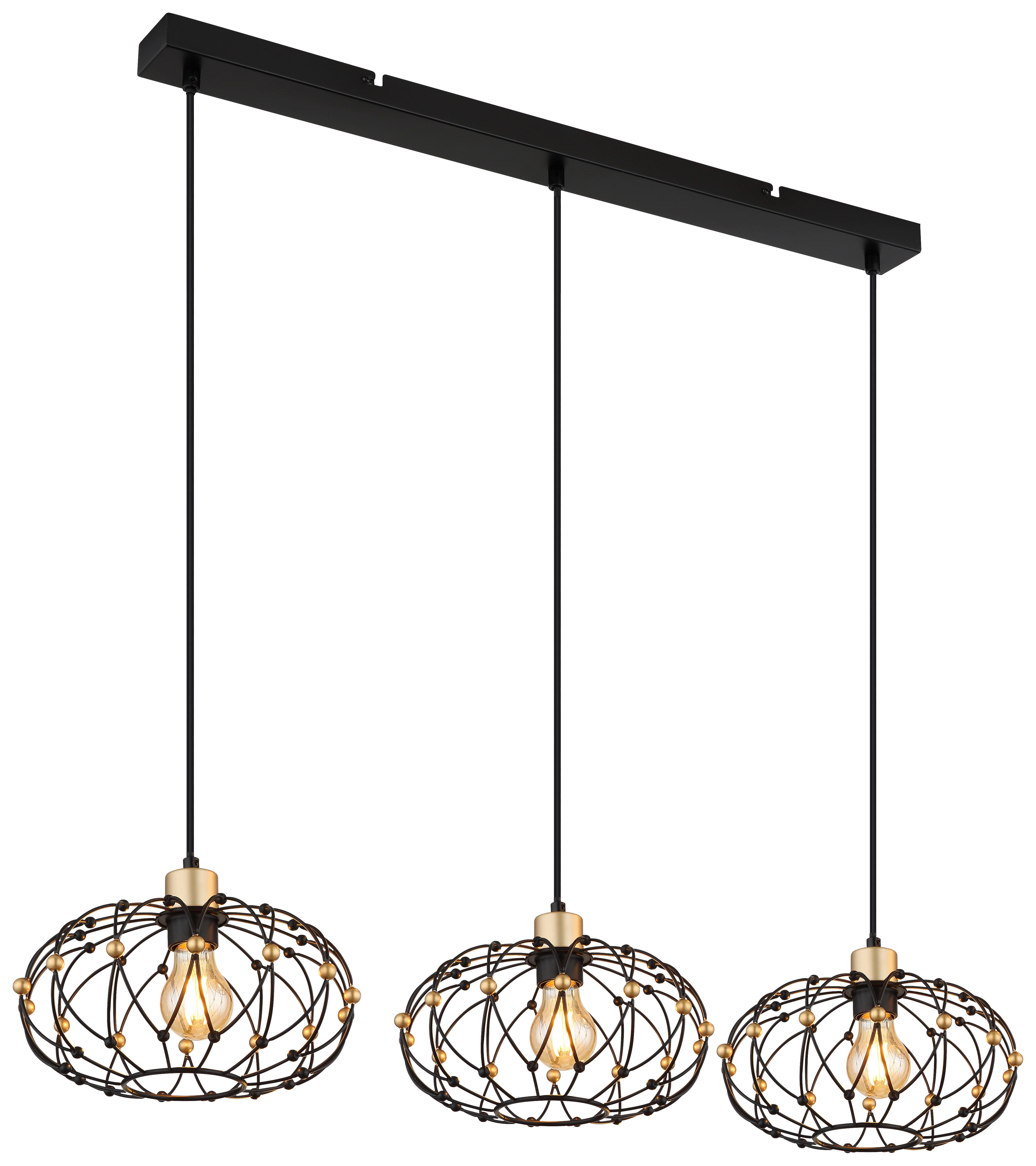 GLOBO Pendelleuchte mattschwarz Metall B/H/T/L: ca. 28x150x95x95 cm E27 3 Brennstellen GREYS - mattschwarz (95,00/28,00/150,00cm) - GLOBO