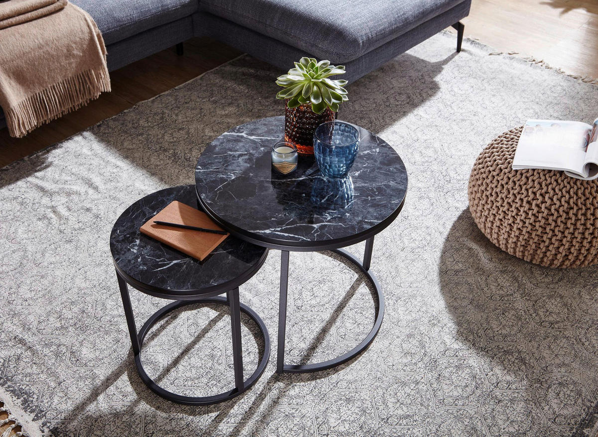 Couchtisch 2er-Set. schwarz Marmor Optik schwarz 2er-Set. - schwarz - Wohnling