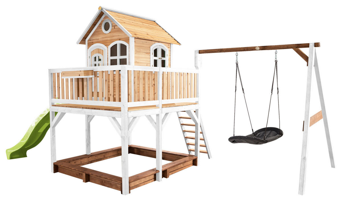 AXI Spielhaus Liam braun B/H/L: ca. 613x291x277 cm Liam - braun/weiß (277,00/613,00/291,00cm) - AXI