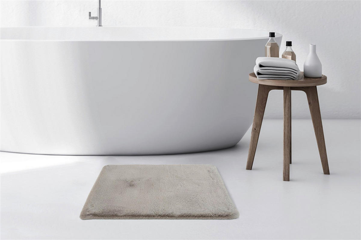 Kayoom Hochflorteppich Badematte Rabbit 325 hellgrau B/H/L: ca. 65x3,5x100 cm Badematte Rabbit 325 - hellgrau (100,00/65,00/3,50cm) - Kayoom