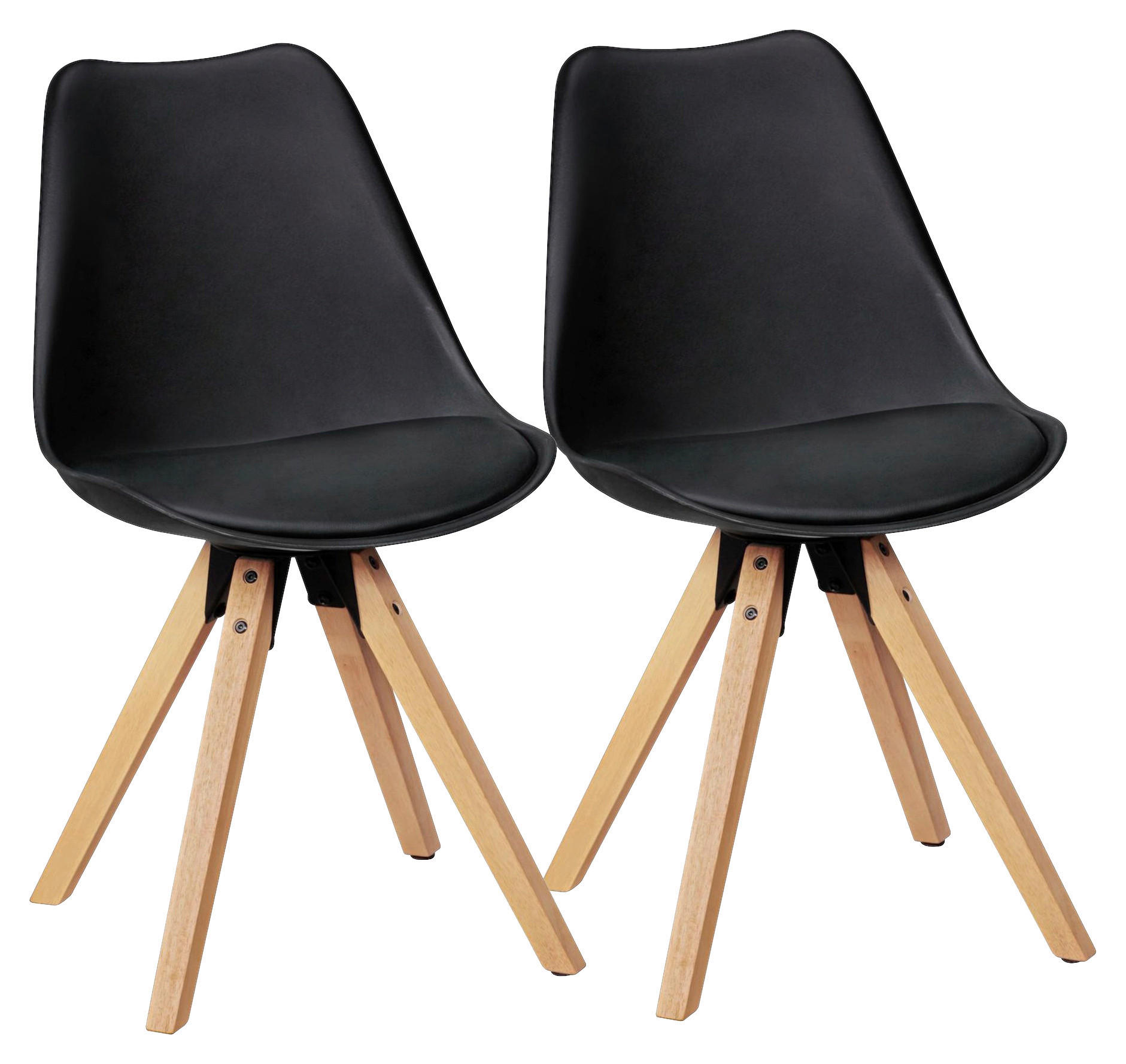 Stuhl 2er-Set schwarz schwarz natur Kunststoff Kunstleder Echtholz B/H/T: ca. 49x87x52 cm 2er-Set - natur/schwarz (49,00/87,00/52,00cm) - Wohnling