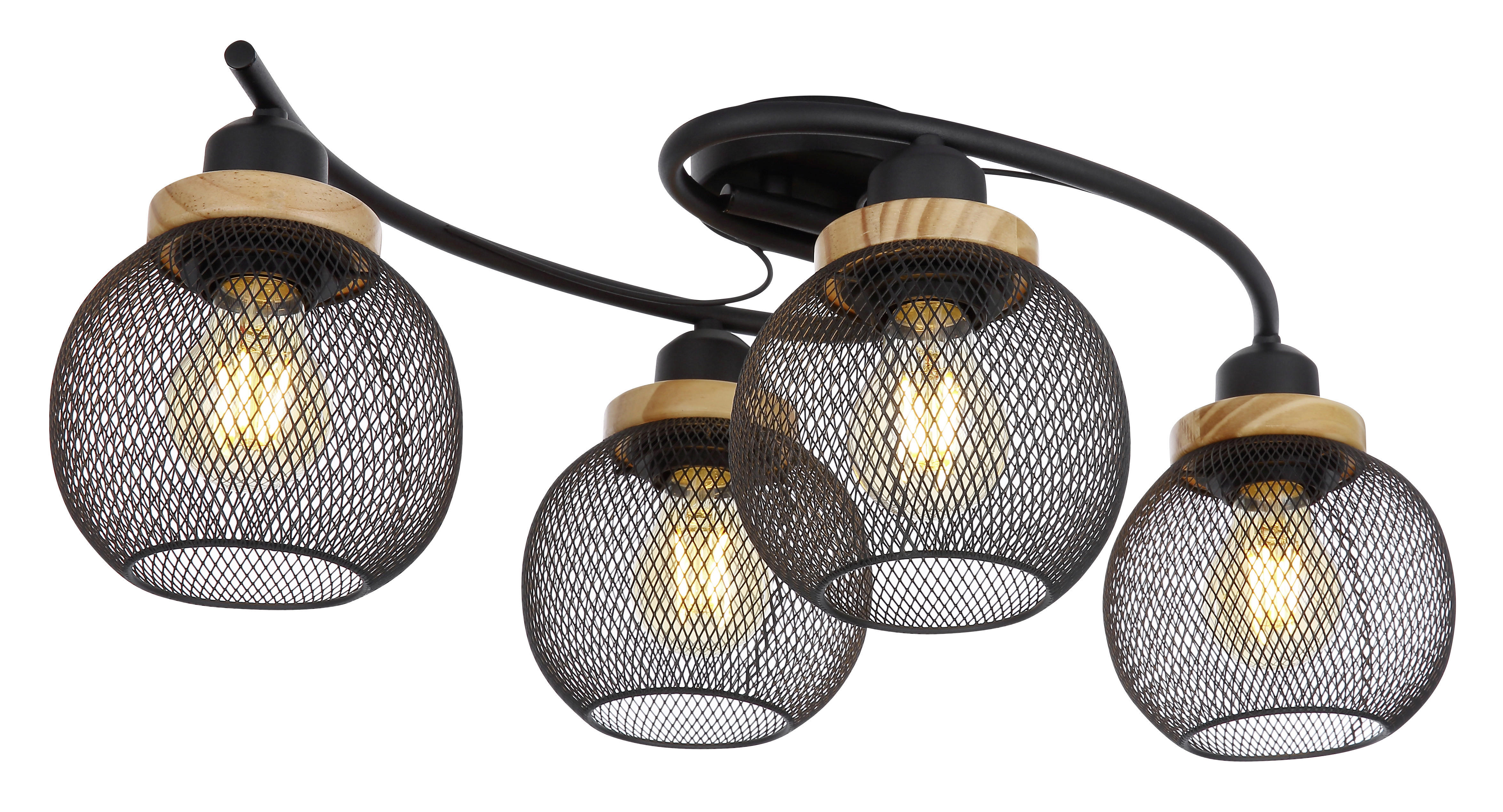 GLOBO Deckenleuchte PABLO 15663-4D mattschwarz natur Metall Holz B/H/T: ca. 60x22x35 cm PABLO - natur/mattschwarz (60,00/22,00/35,00cm) - GLOBO