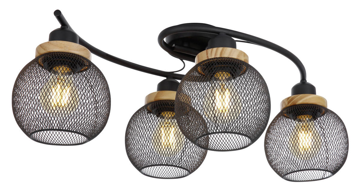 GLOBO Deckenleuchte PABLO 15663-4D mattschwarz natur Metall Holz B/H/T: ca. 60x22x35 cm PABLO - natur/mattschwarz (60,00/22,00/35,00cm) - GLOBO