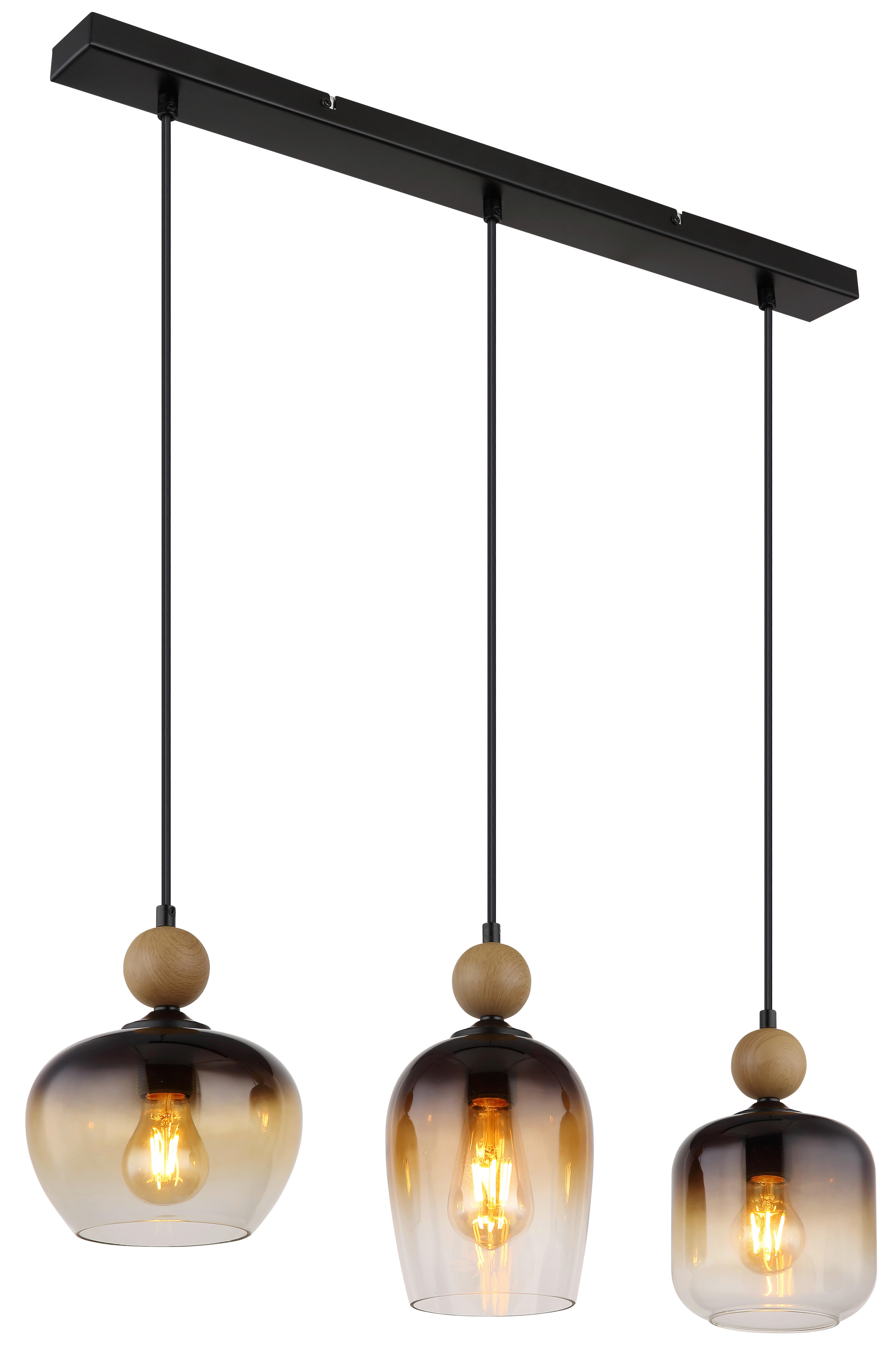 GLOBO Pendelleuchte COMMY 15702-3 schwarz Rauch Glas Metall B/H/T: ca. 18x120x72 cm E27 3 Brennstellen COMMY - schwarz/Rauch (18,00/120,00/72,00cm) - GLOBO