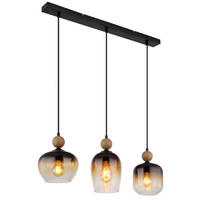 GLOBO Pendelleuchte COMMY 15702-3 schwarz Rauch Glas Metall B/H/T: ca. 18x120x72 cm E27 3 Brennstellen COMMY - schwarz/Rauch (18,00/120,00/72,00cm) - GLOBO