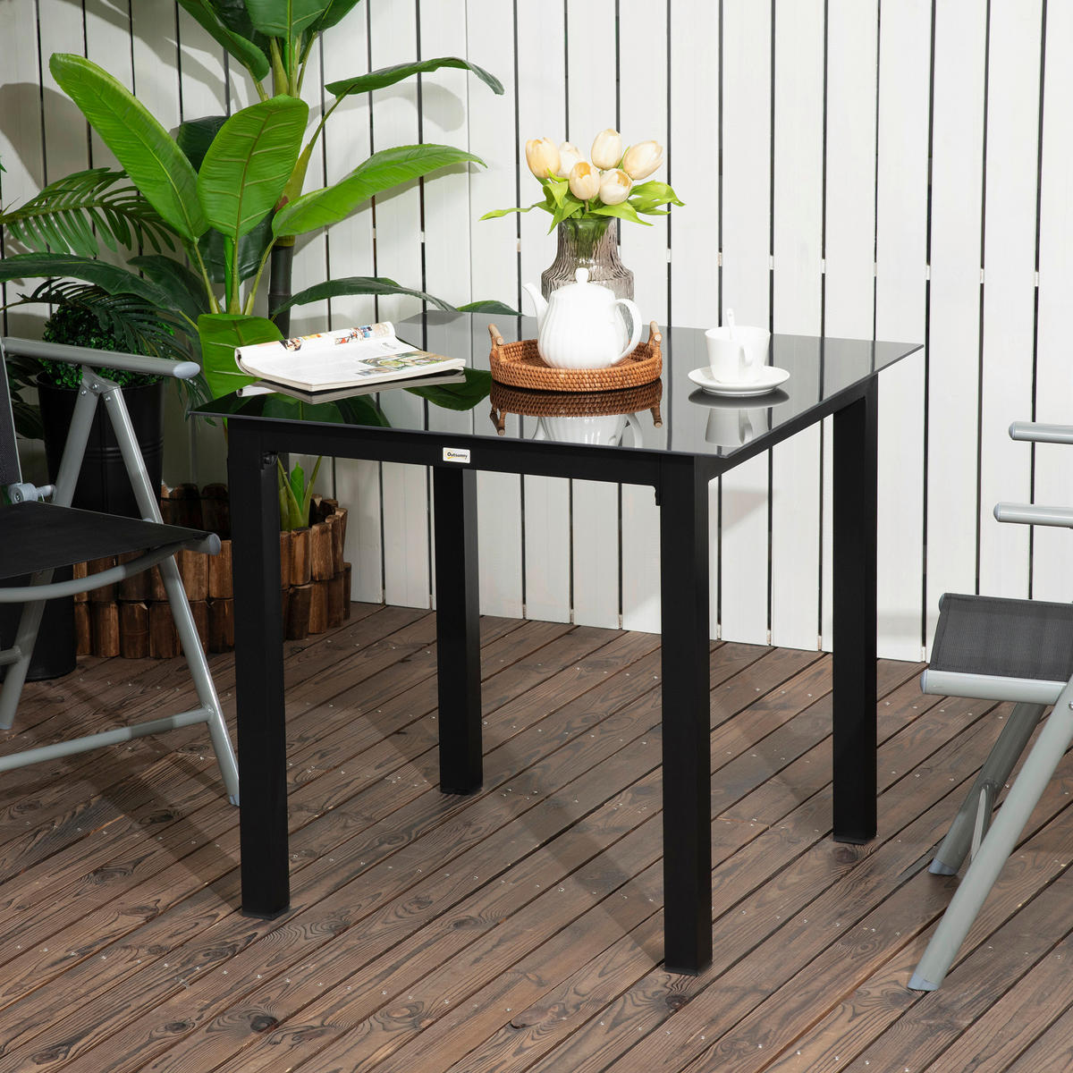 Outsunny Gartentisch schwarz Aluminium B/H/L: ca. 80x80x74 cm Gartentisch - schwarz (74,00/80,00/80,00cm) - Outsunny