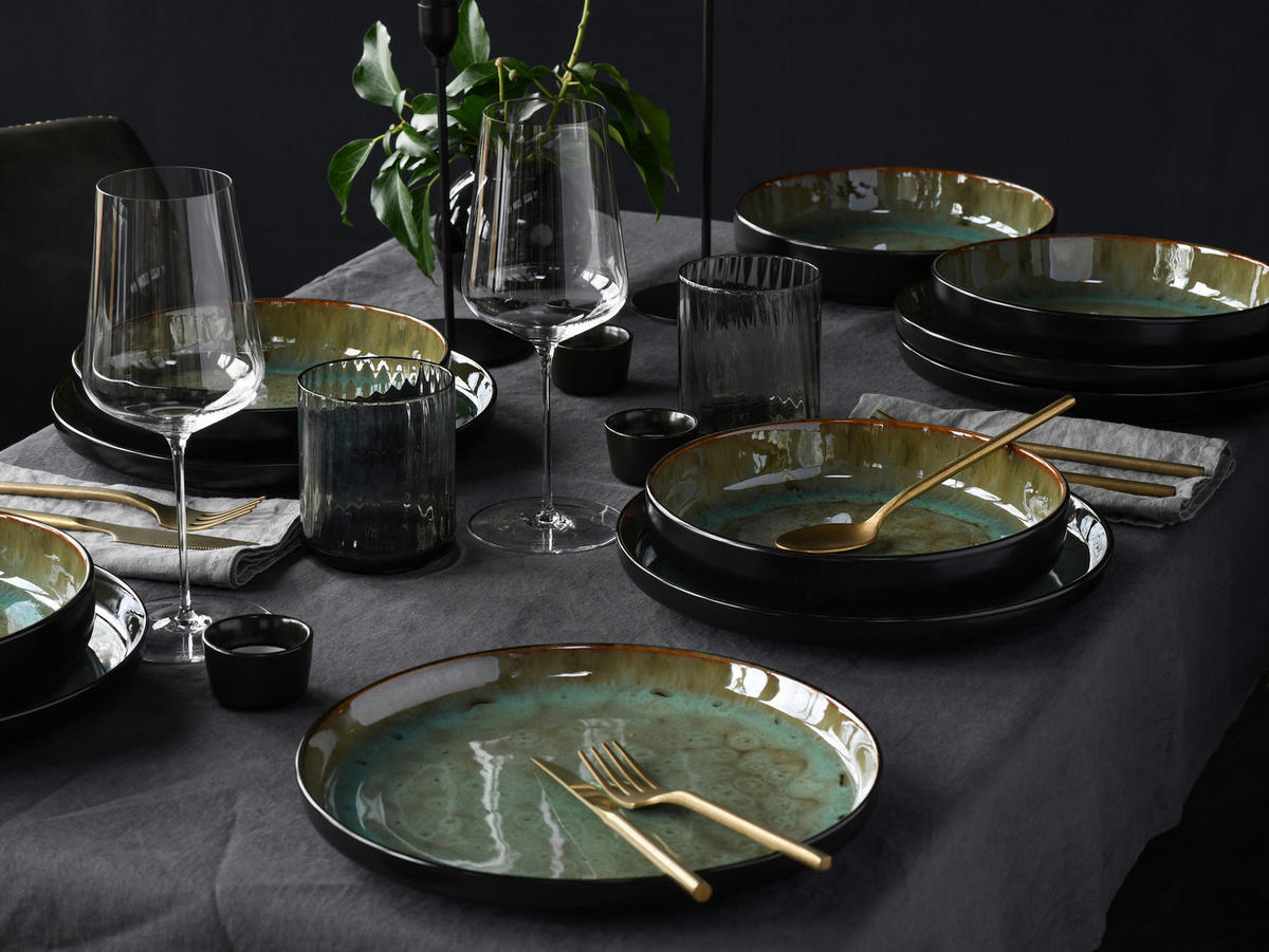 CreaTable Tafelservice Nordic Fjord grün Steinzeug 12 tlg. Nordic Fjord - grün - CreaTable
