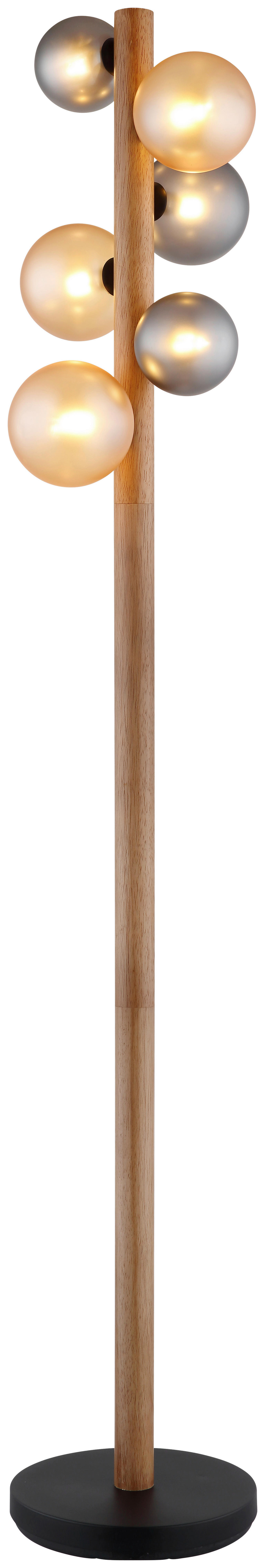 GLOBO LED-Stehleuchte dunkelbraun Rauch amber Holz Glas Metall H/D: ca. 150x29 cm 6 Brennstellen RIHA - dunkelbraun/amber (29,00/150,00cm) - GLOBO