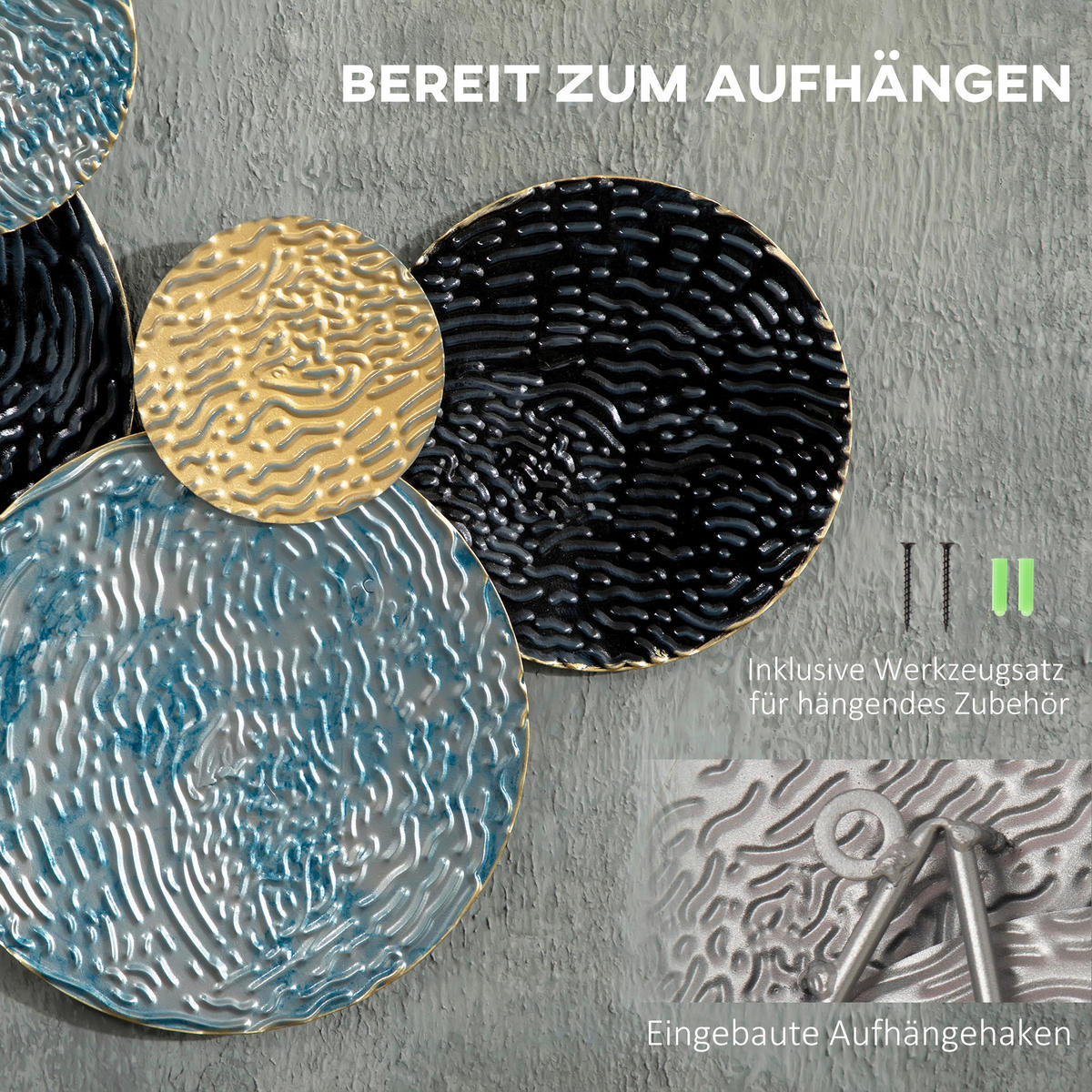 HOMCOM Wand-Element blau Edelstahl B/H/L: ca. 4x121x53 cm Wanddekoration - gold/blau (53,00/4,00/121,00cm) - HOMCOM