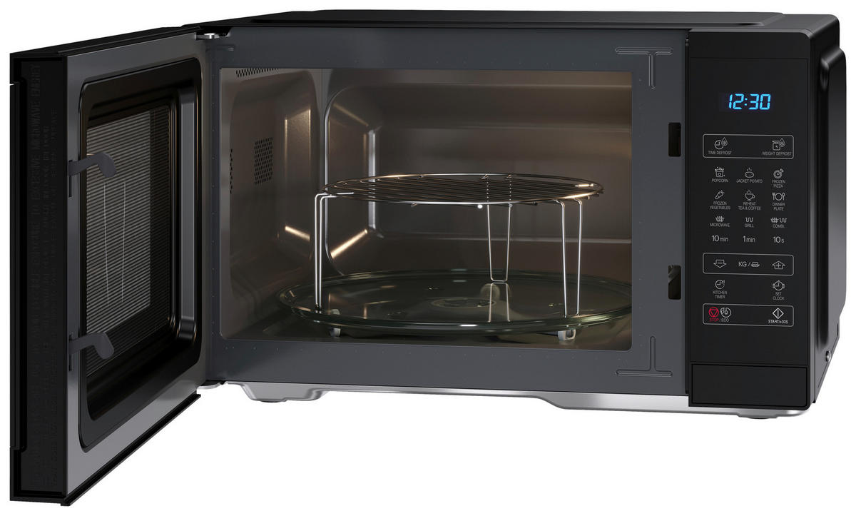Sharp Mikrowelle mit Grill YC-MG252AE-B schwarz Stahl B/H/T: ca. 47,2x28x34,5 cm Mikrowelle YC-MG252AE-B Sharp - schwarz (47,20/28,00/34,50cm) - Sharp