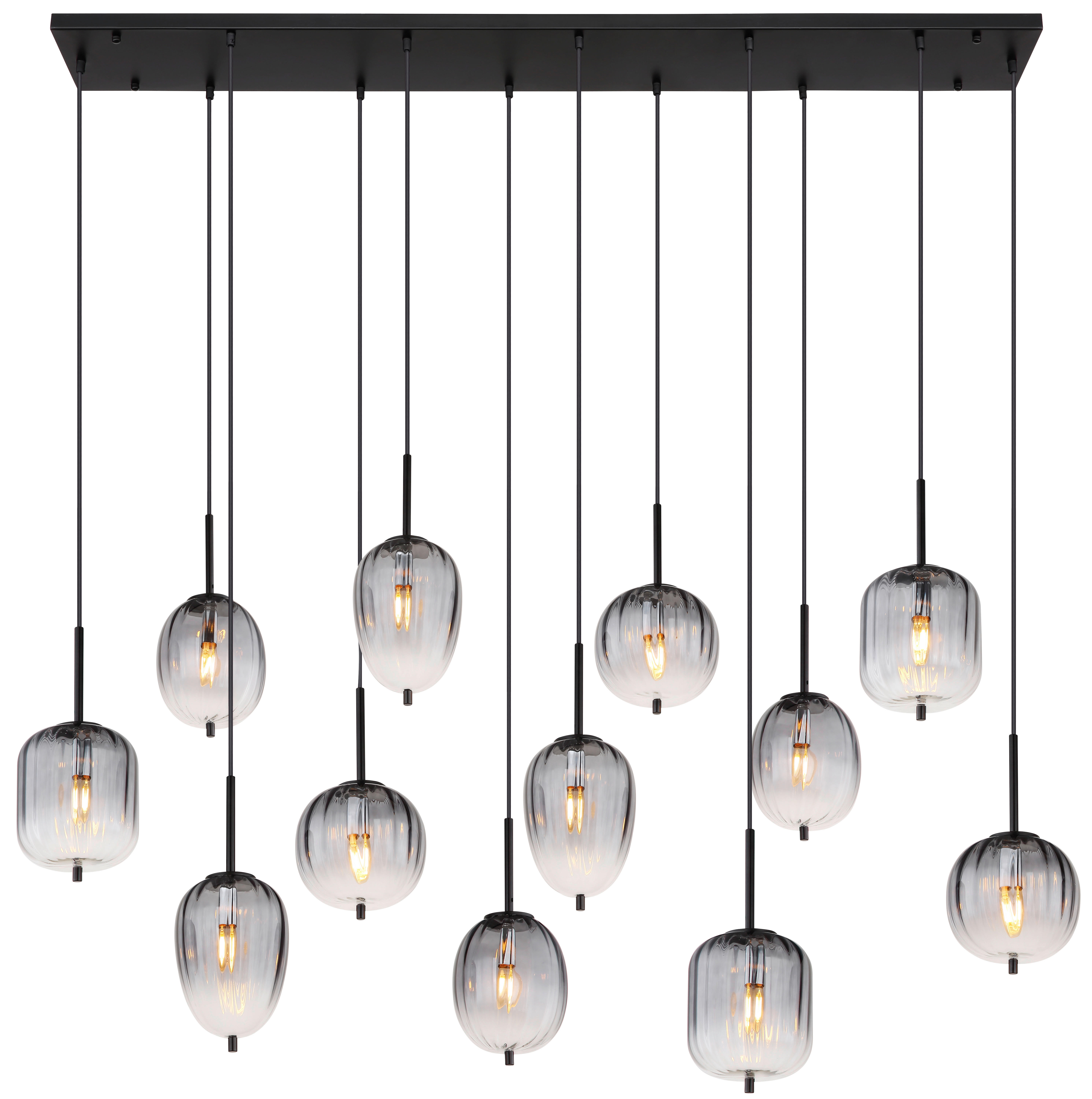 GLOBO Pendelleuchte mattschwarz Metall Glas B/H/T: ca. 34x130x160 cm 12.0 Brennstellen 15215-12 - mattschwarz (34,00/130,00/160,00cm) - GLOBO