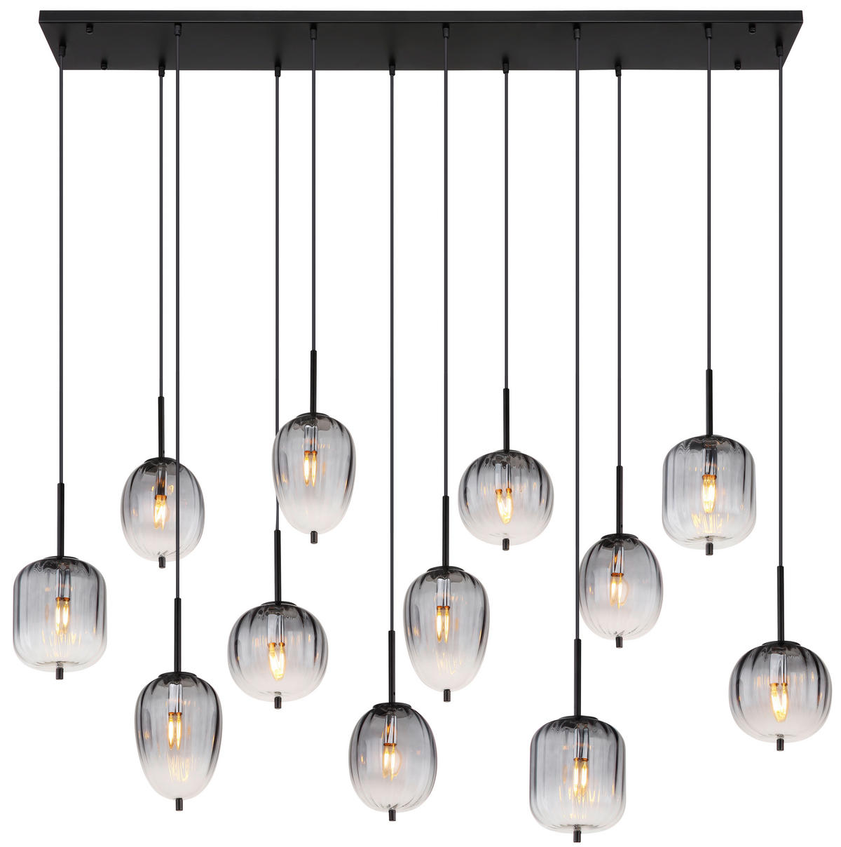 GLOBO Pendelleuchte mattschwarz Metall Glas B/H/T: ca. 34x130x160 cm 12.0 Brennstellen 15215-12 - mattschwarz (34,00/130,00/160,00cm) - GLOBO