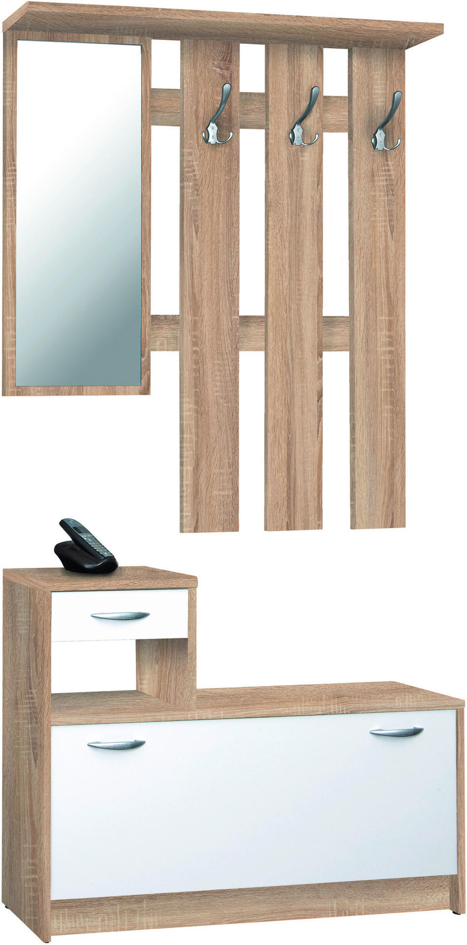 Garderobe Rudolf Eiche Sonoma Nachbildung weiß B/H/T: ca. 100x180x25 cm Rudolf - Eiche/weiß (100,00/180,00/25,00cm)