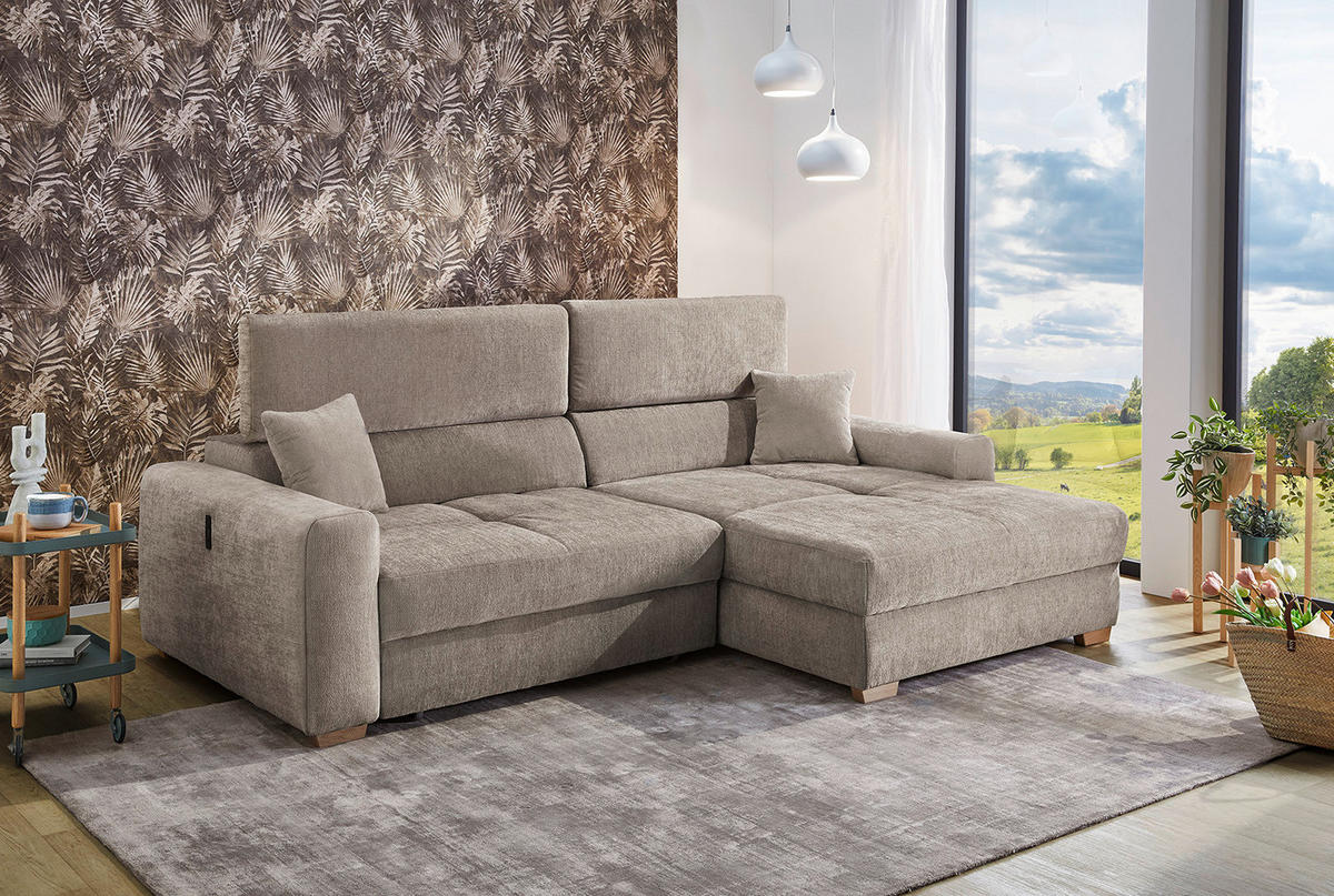 Ecksofa taupe Flachgewebe B/H/T: ca. 277x109x187 cm Slider_Ecksofa - Eiche/taupe (277,00/109,00/187,00cm)