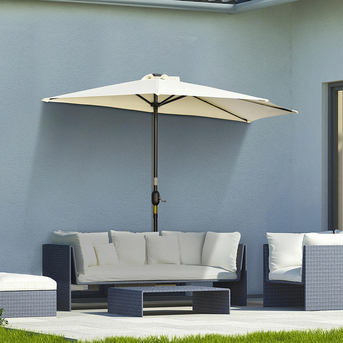 Outsunny Halbrunder Regenschirm beige Eisen B/H/L: ca. 135x240x270 cm Sonnenschirm_Halbrunder - beige (270,00/135,00/240,00cm) - Outsunny