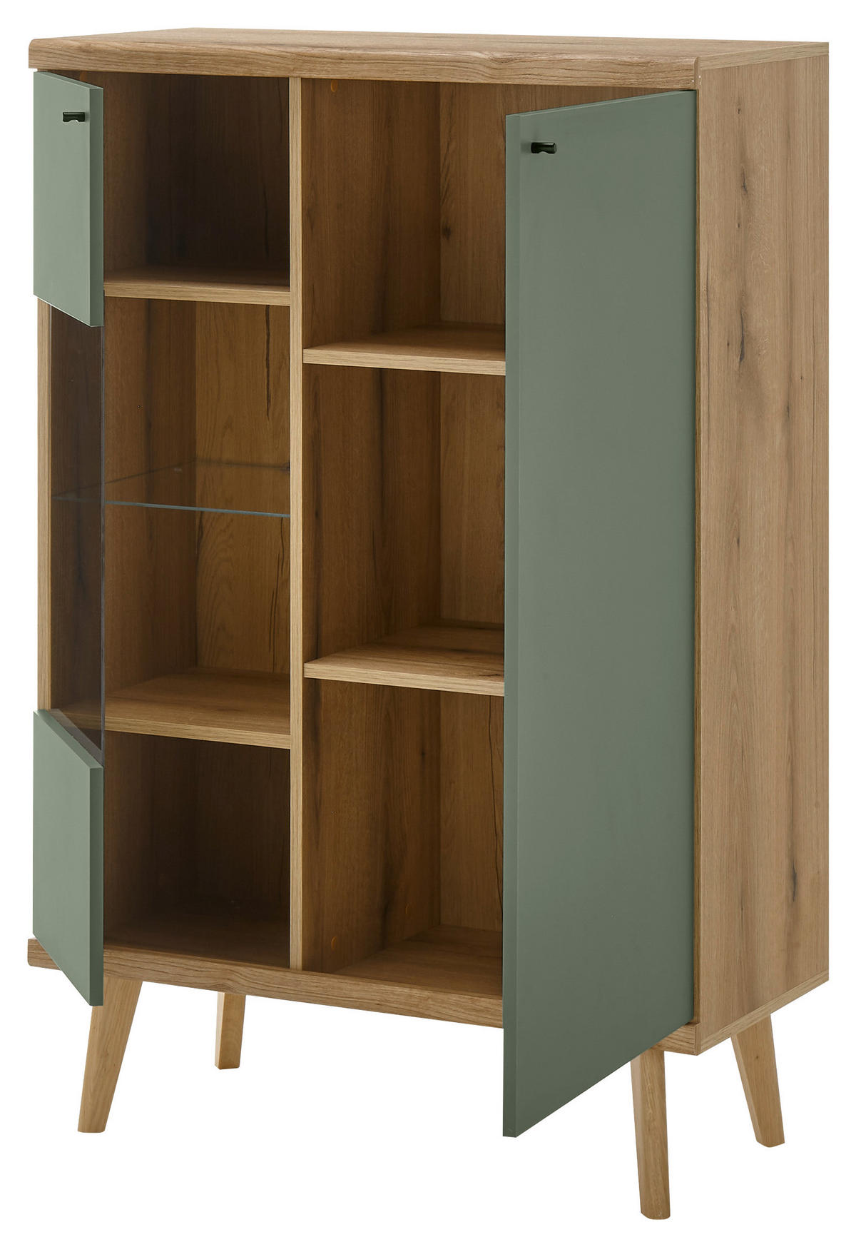 Vitrine Alva Eiche Evoke Coast Nachbildung salbei B/H/T: ca. 90x134x40 cm Alva - Eiche/salbei (90,00/134,00/40,00cm)